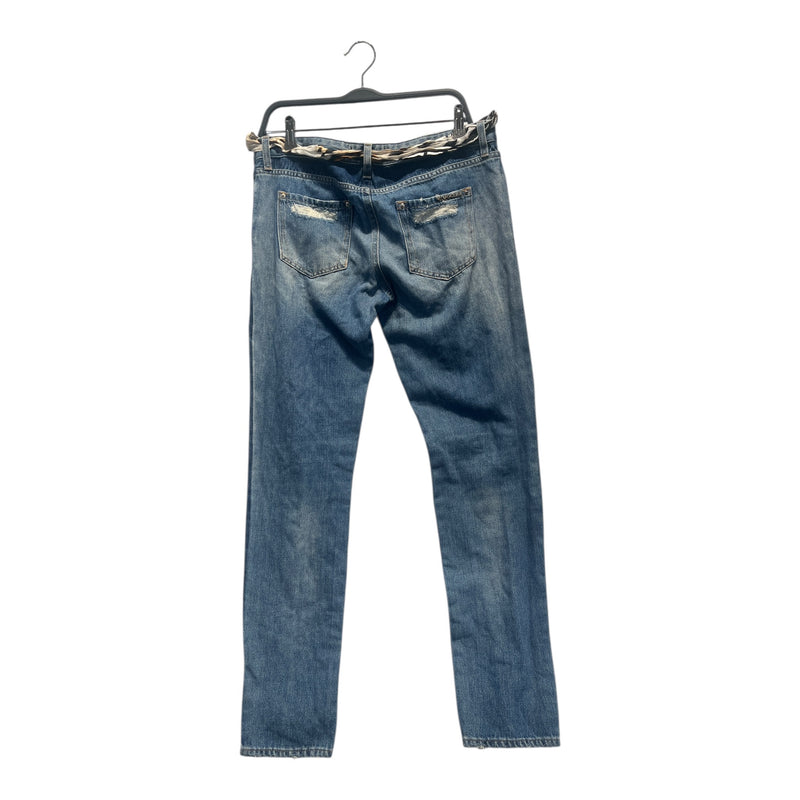 roberto cavalli/Straight Pants/46/Cotton/BLU/SCARF BELT / RIPPED DSGN