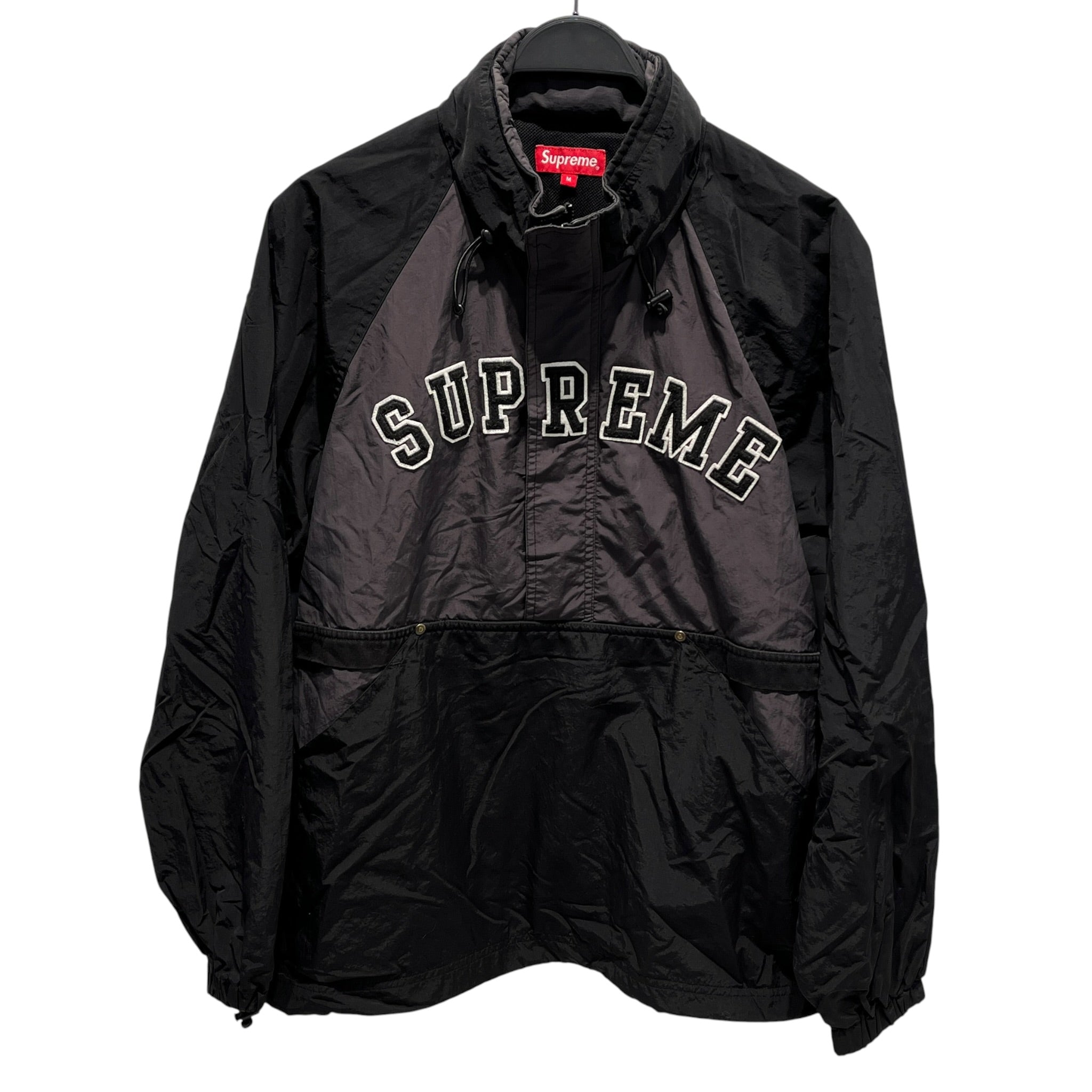 Supreme/Windbreaker/M/Nylon/BLK/COURT HALF ZIP/WHITE LETTERING