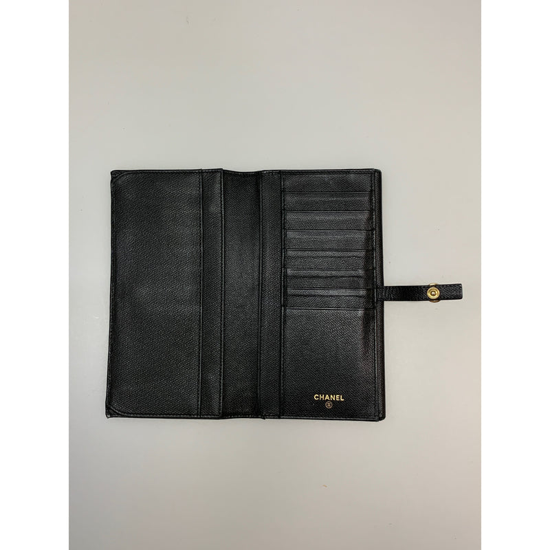 CHANEL/Long Wallet/BLK/Leather