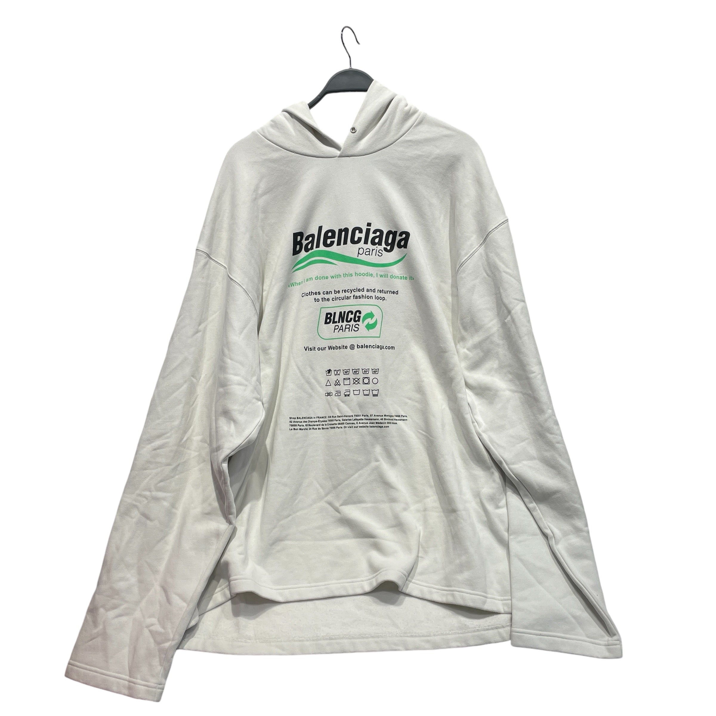 BALENCIAGA Hoodie M Graphic Cotton WHT RECYCLE HOODIE 2nd STREET USA