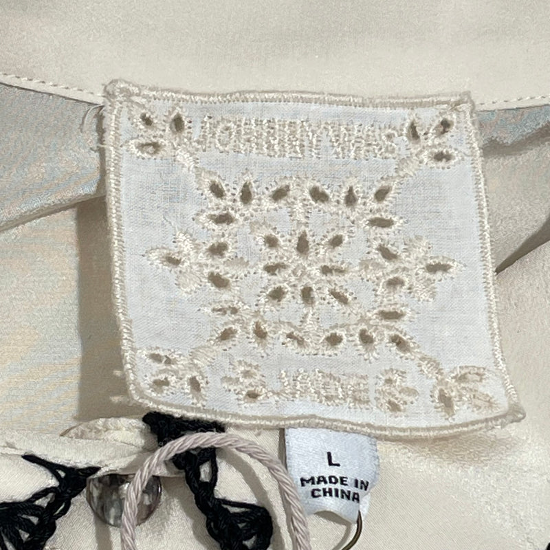 Johnny Was/LS Blouse/L/Silk/CRM/creme blouse black embroidery