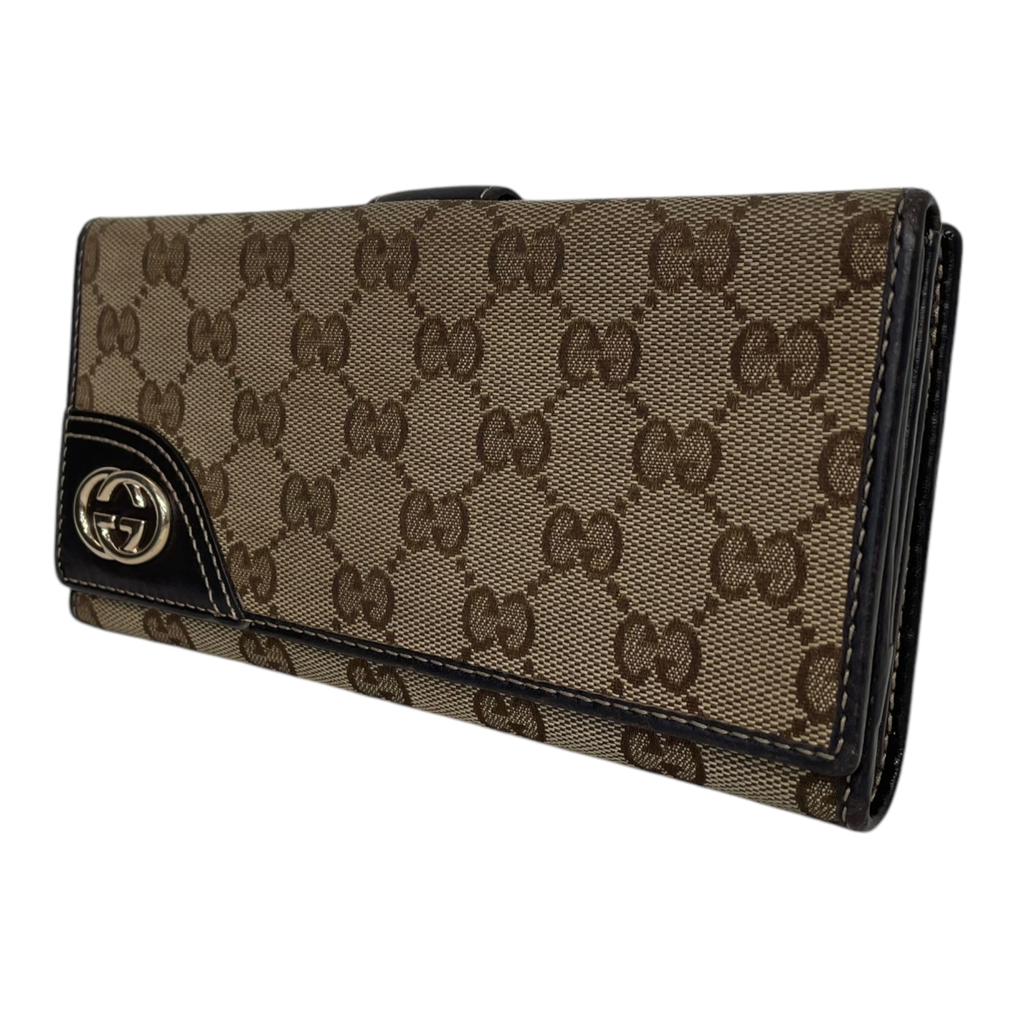 GUCCI/Trifold Wallet/Monogram/Cotton/BEG/GUCCI-TRIFOLD