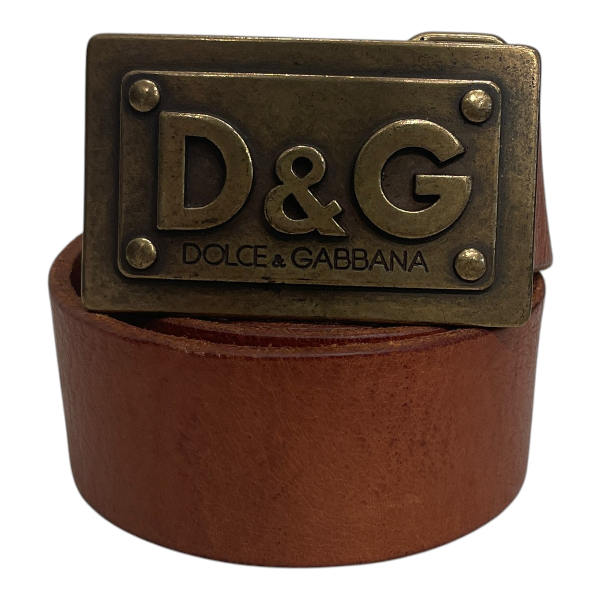 DOLCE&GABBANA/Belt/Stripe/Leather/BRW/M's/BRASS RECTANGLE BUCKLE