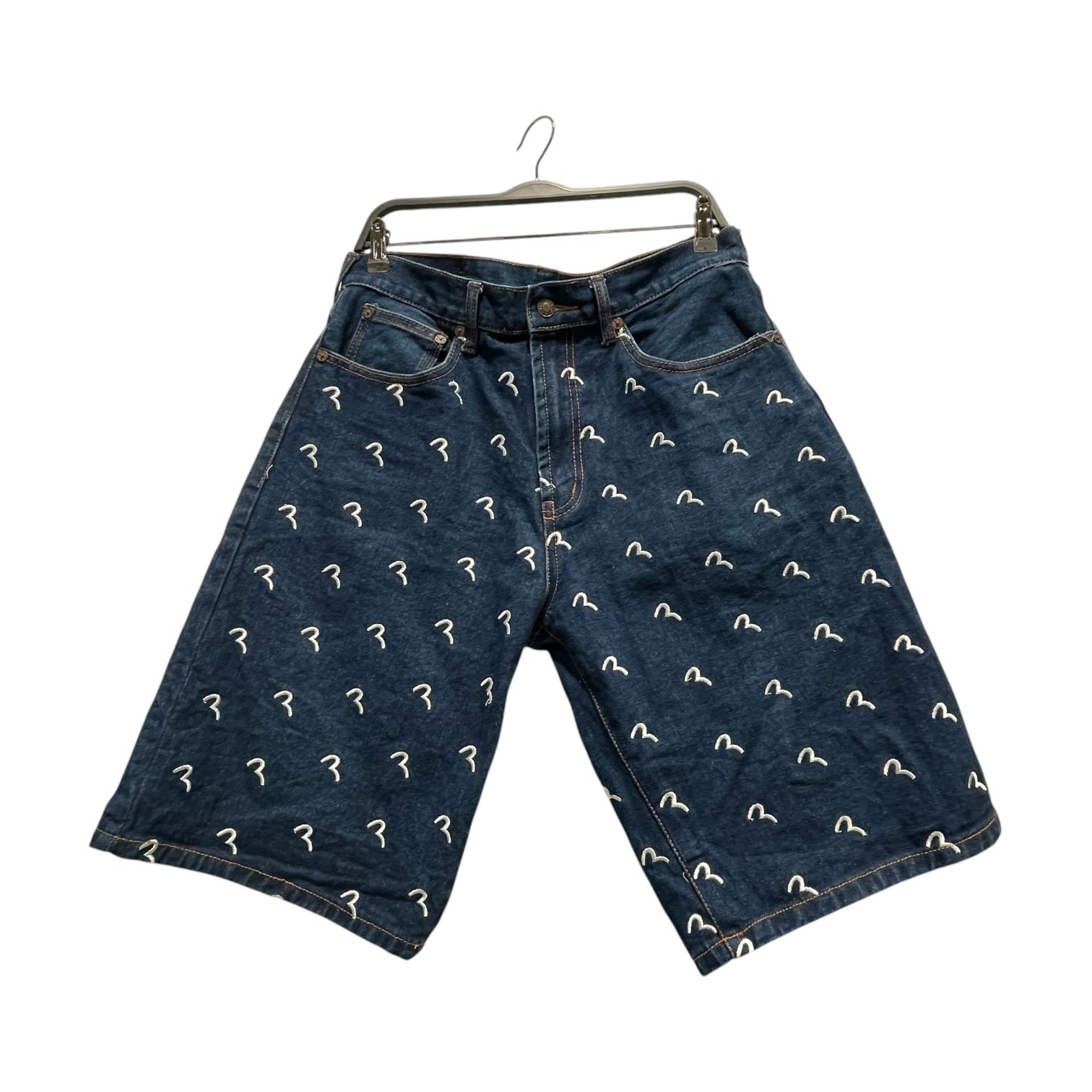 EVISU/Shorts/34/Cotton/NVY/Navy Embroidered Denim Jorts – 2nd 