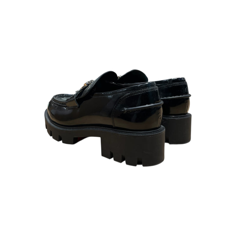 Christian Louboutin/Loafers/EU 38.5/Leather/BLK/LOGO