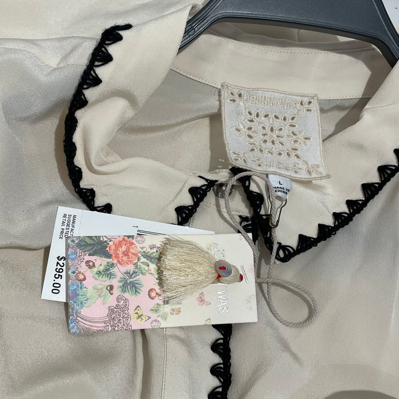 Johnny Was/LS Blouse/L/Silk/CRM/creme blouse black embroidery