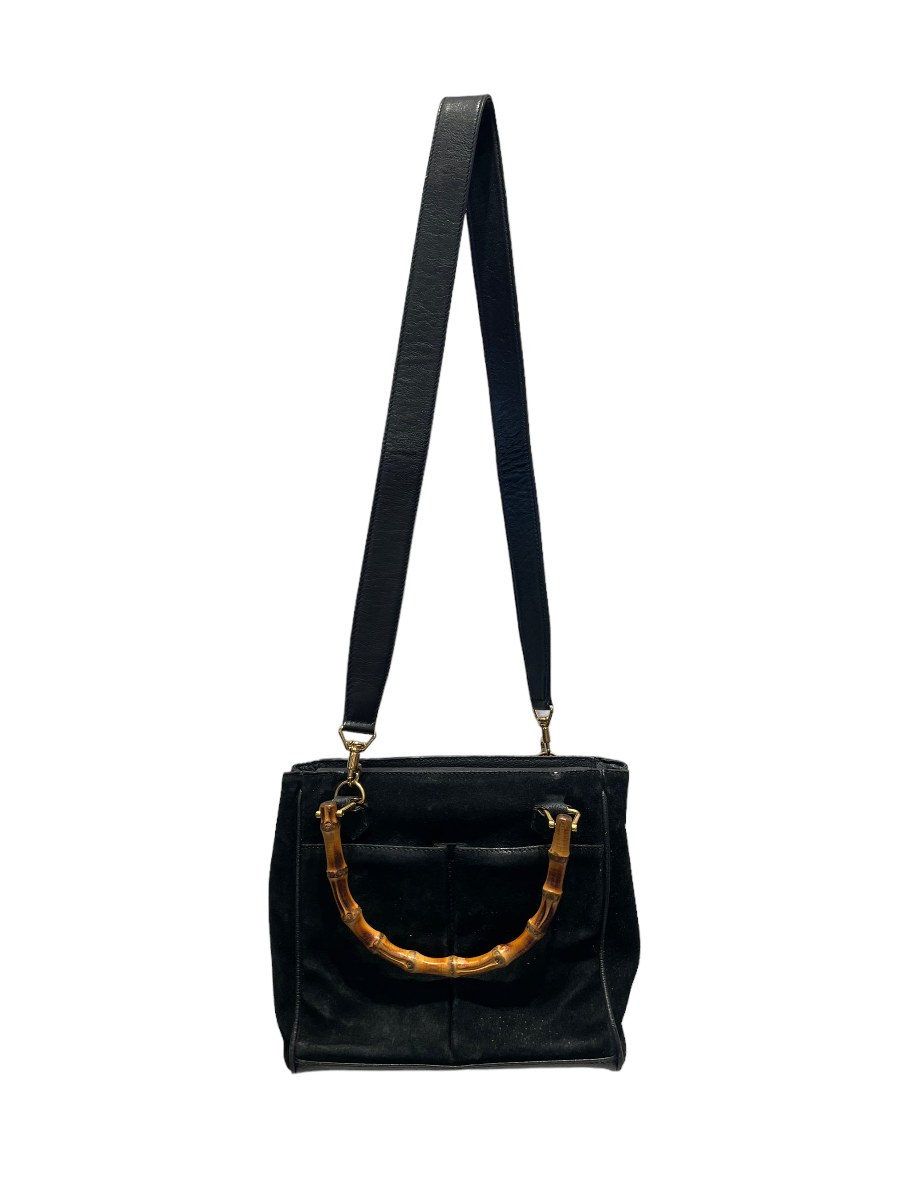 GUCCI/Hand Bag/Suede/BLK/BAMBOO 2WAY 2nd STREET USA