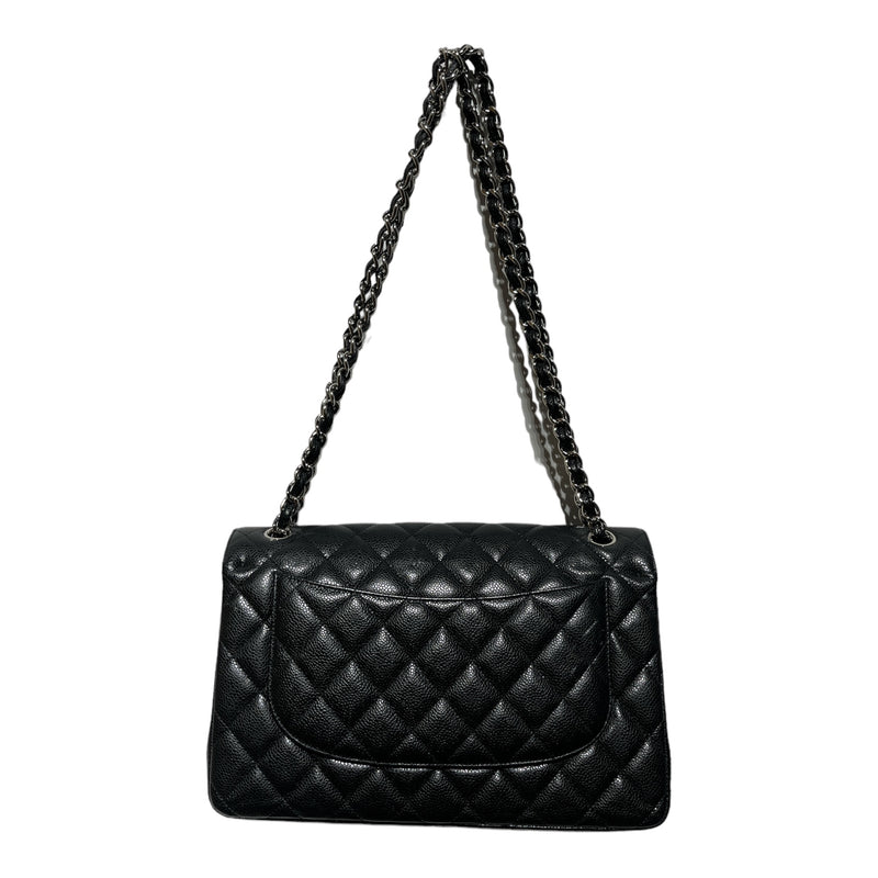 CHANEL/Clutch Bag/Leather/BLK/JUMBO QUITLTED BAG