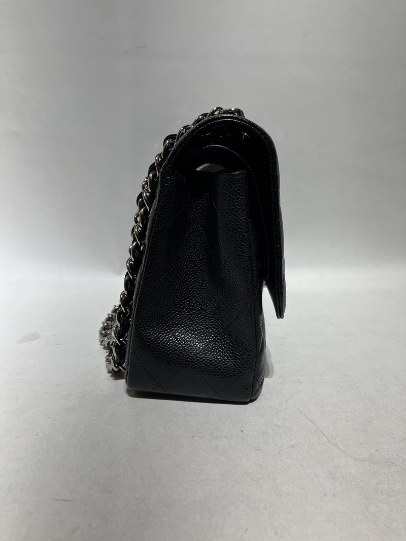 CHANEL/Clutch Bag/Leather/BLK/JUMBO QUITLTED BAG