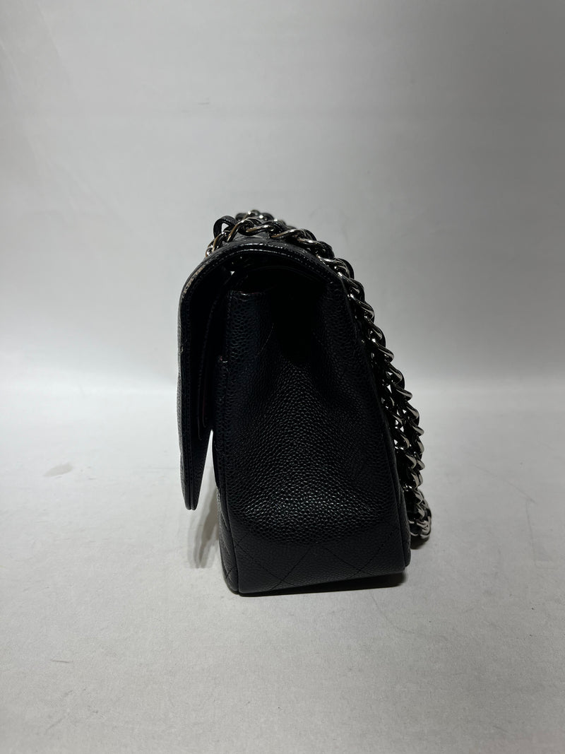 CHANEL/Clutch Bag/Leather/BLK/JUMBO QUITLTED BAG
