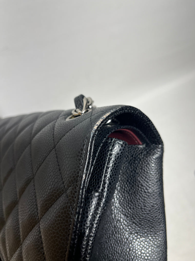 CHANEL/Clutch Bag/Leather/BLK/JUMBO QUITLTED BAG
