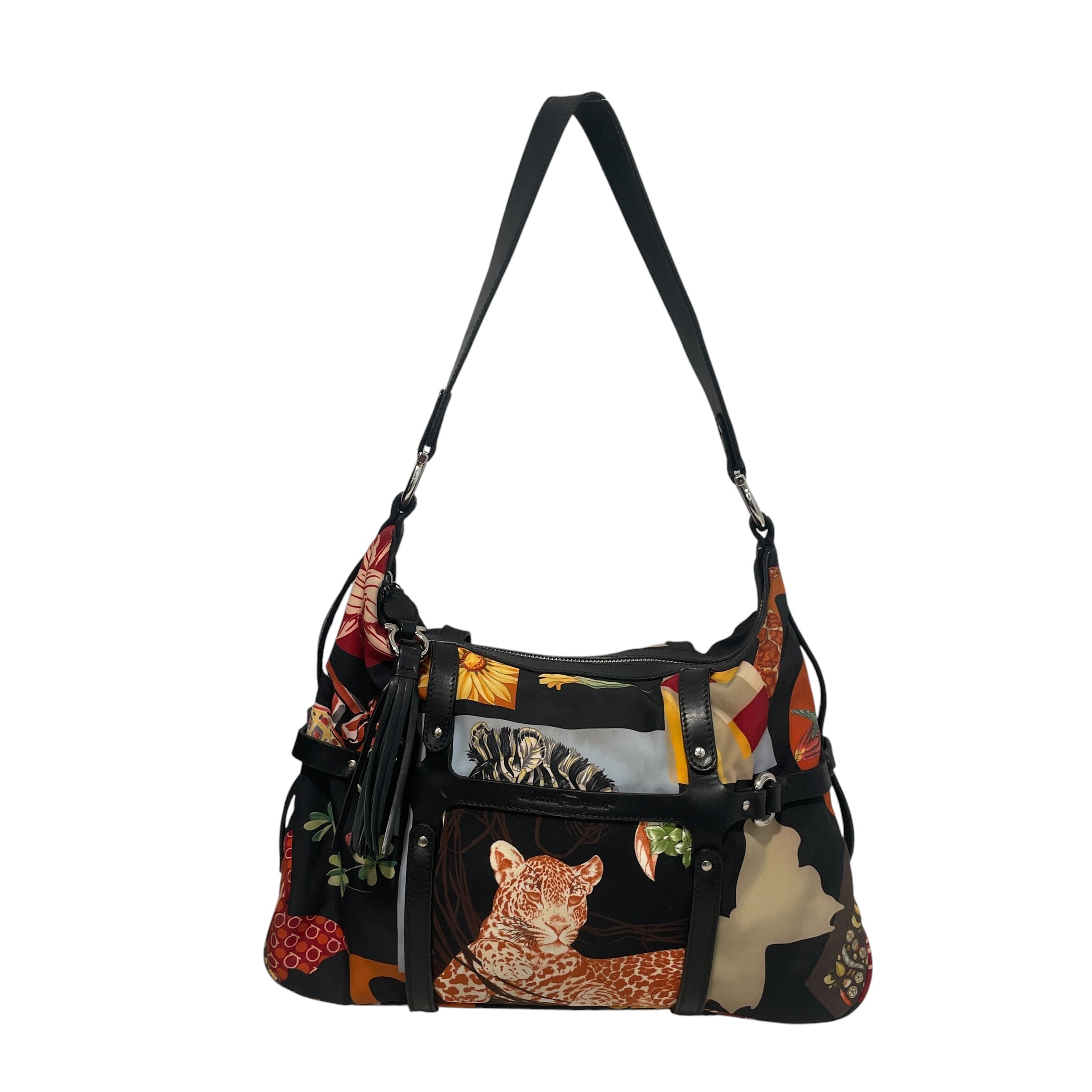 希少✨Salvatore Ferragamo Animal Boston Bag Salvatore Ferragamo/Bag/All Over Print/Nylon/BLK/Fiera Animal