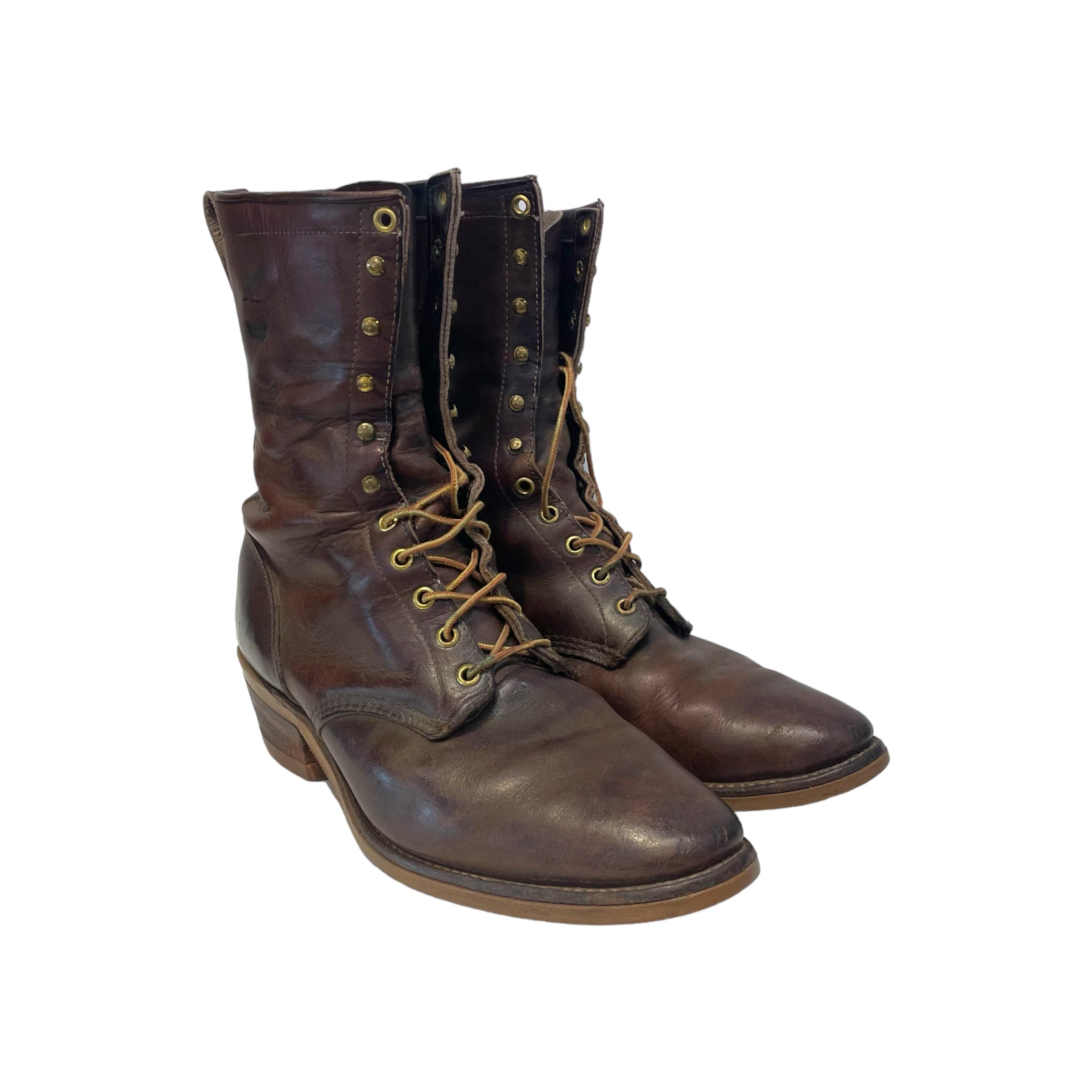 Justin BOOTS///Lace Up Boots/US 11/Plain/Leather/BRW//M [Casual] Ameri