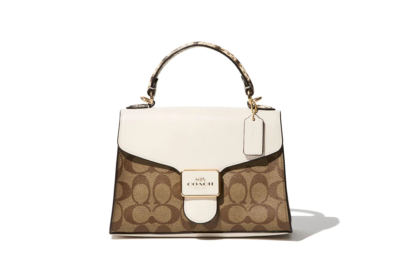 Coach Georgie Top Handle Satchel Signature Canvas Khaki Chalk Snake Handle Leather Bag