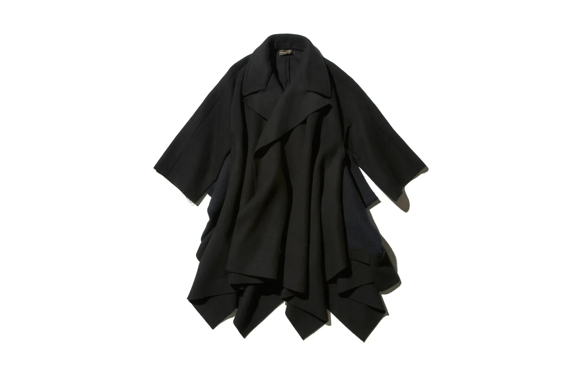 COMME des GARÇONS Black Draped Wool Open Front Coat