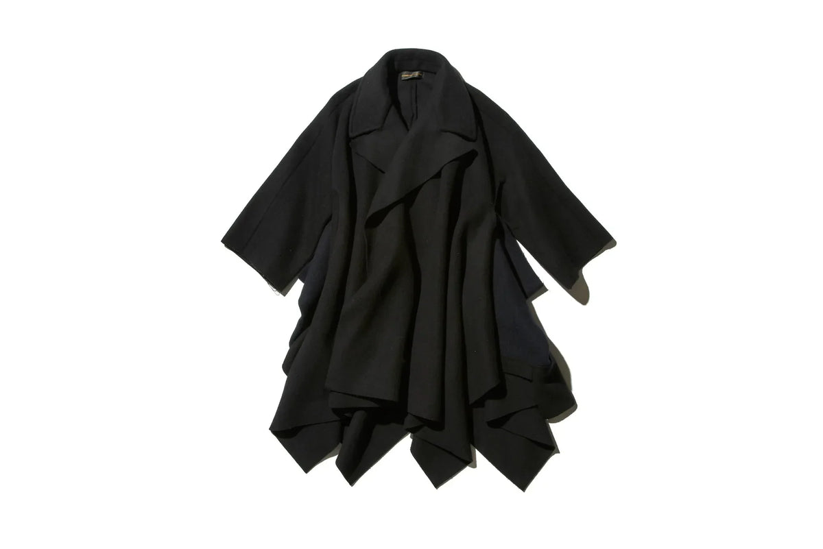 COMME des GARÇONS Black Draped Wool Open Front Coat