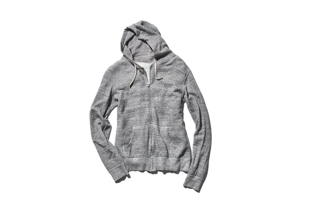 Gray zipped up sweater with a hoodie