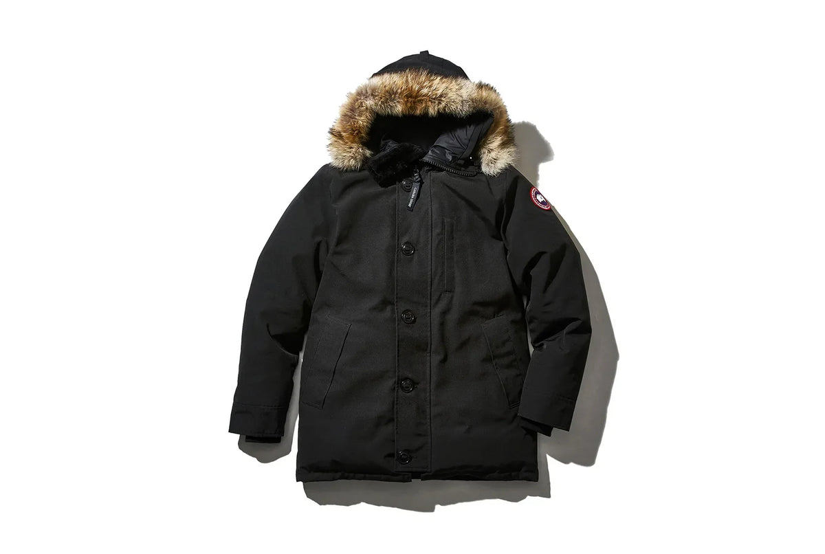 Black Canada Goose puffer jacket with fur edged hoodie