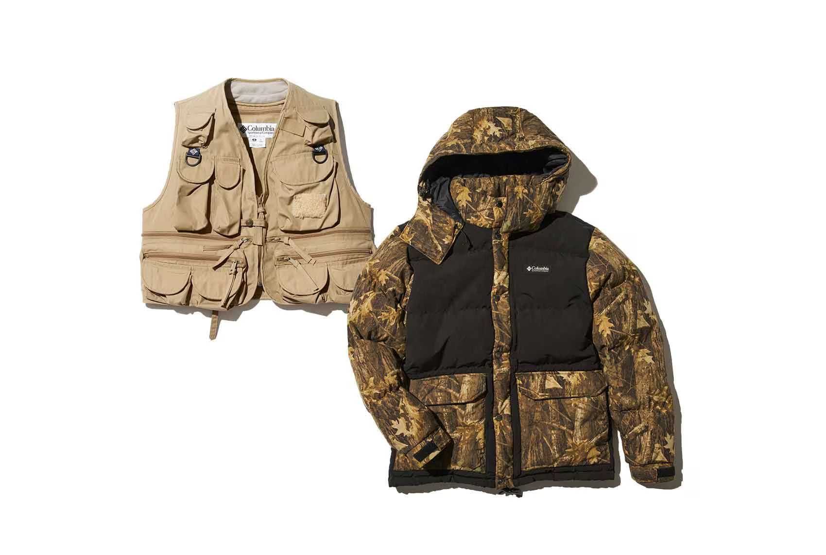 Vest and camouflage puffer jacket from Columbia