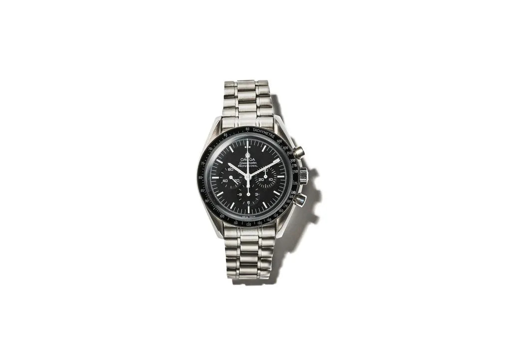 Wrist watch with a black dial and steel bracelet