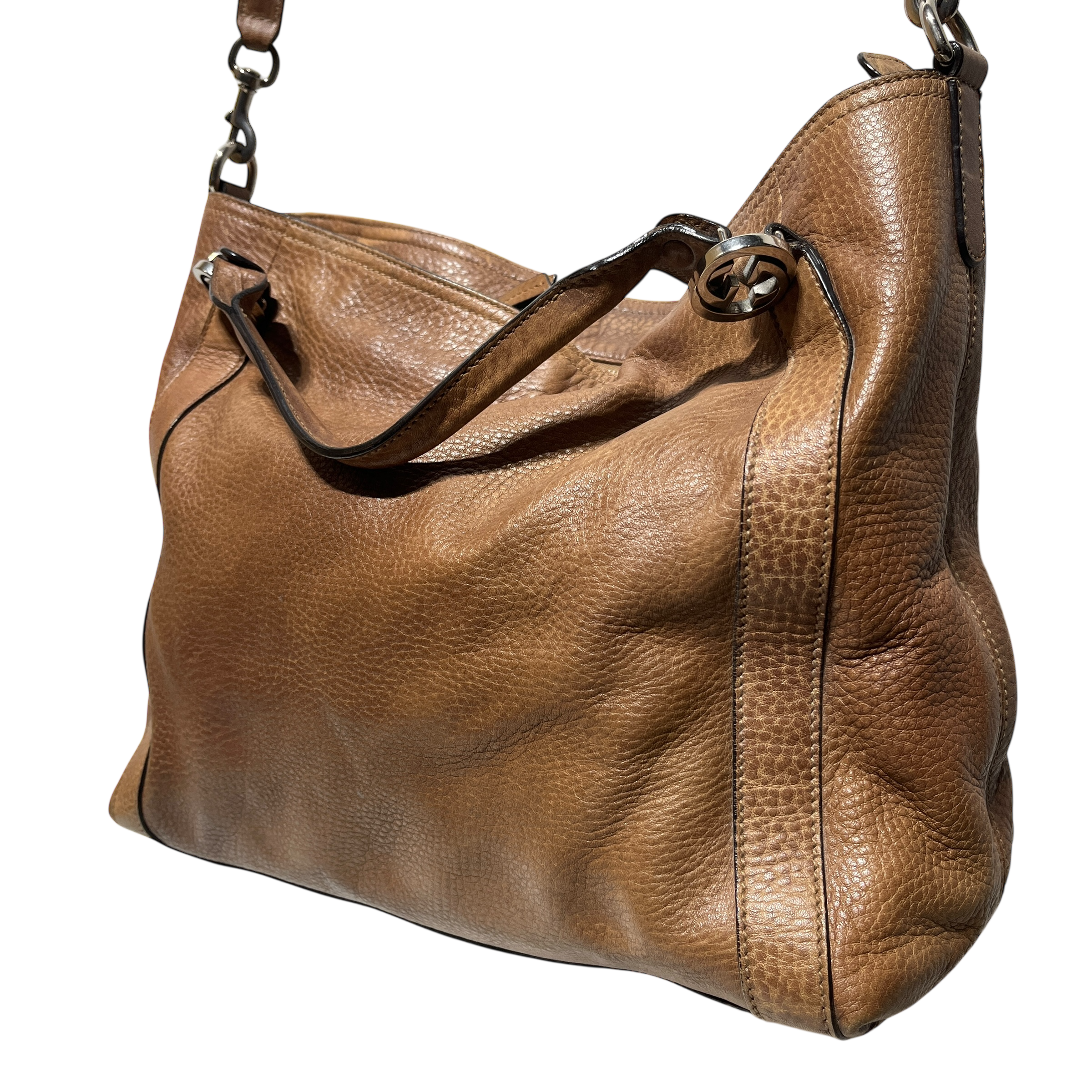 GUCCI/Cross Body Bag/Leather/BRW/tote w silver hardware view 2