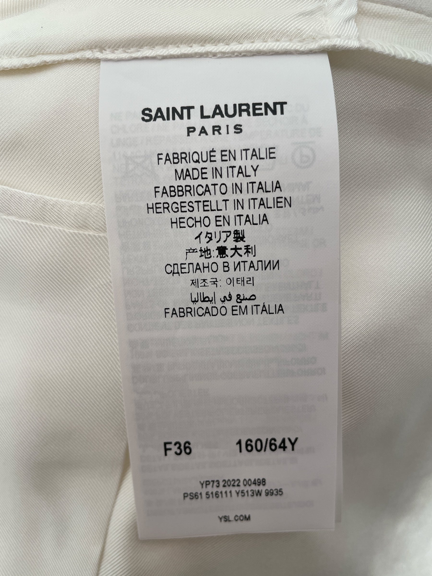 SAINT LAURENT/Straight Pants/36/Cotton/WHT/ view 4