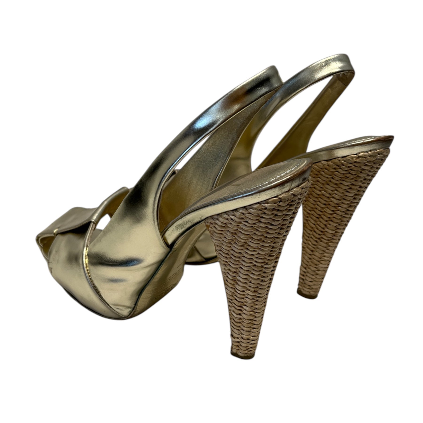 YVES SAINT LAURENT/Heels/EU 38/GLD/SLINGBACKWICKERHEEL view 2