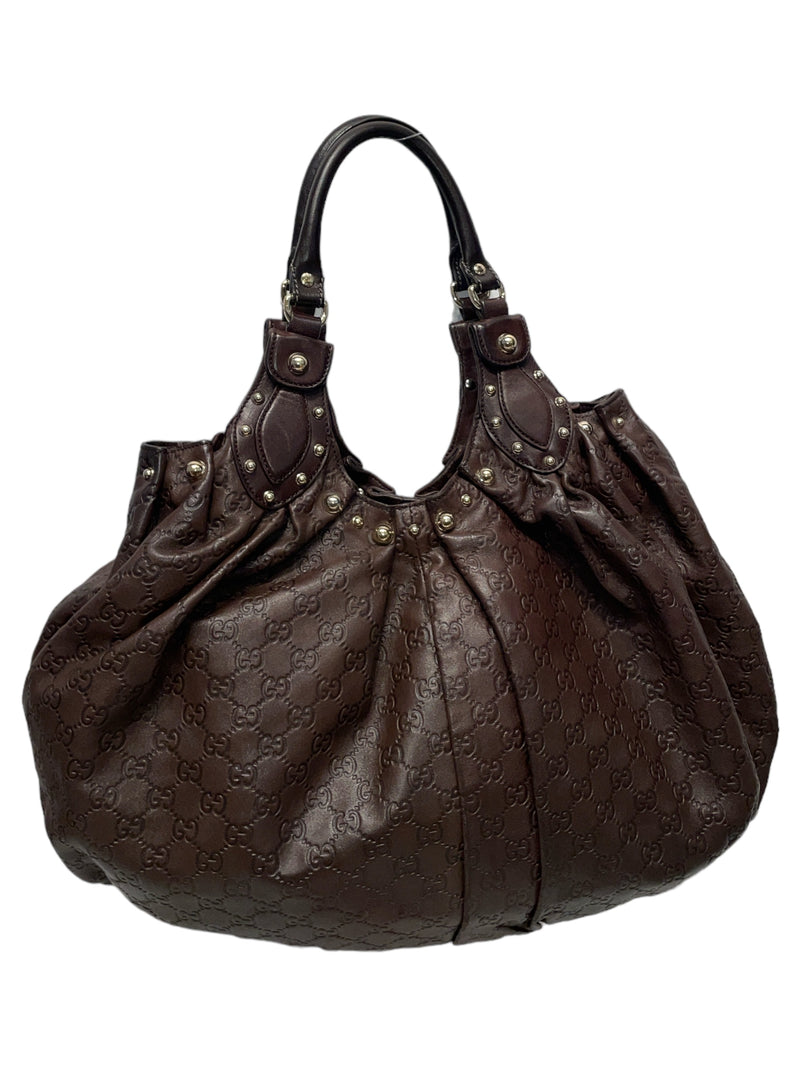 GUCCI/Tote Bag/L/Monogram/Leather/BRW/guccissima studded handbag