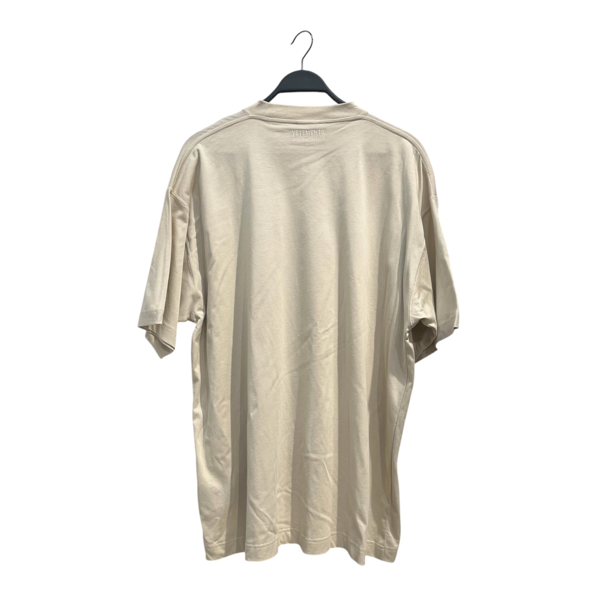 VETEMENTS/T-Shirt/S/Cotton/BEG/ORANGE AND BLACK FONT ON FRONT view 2