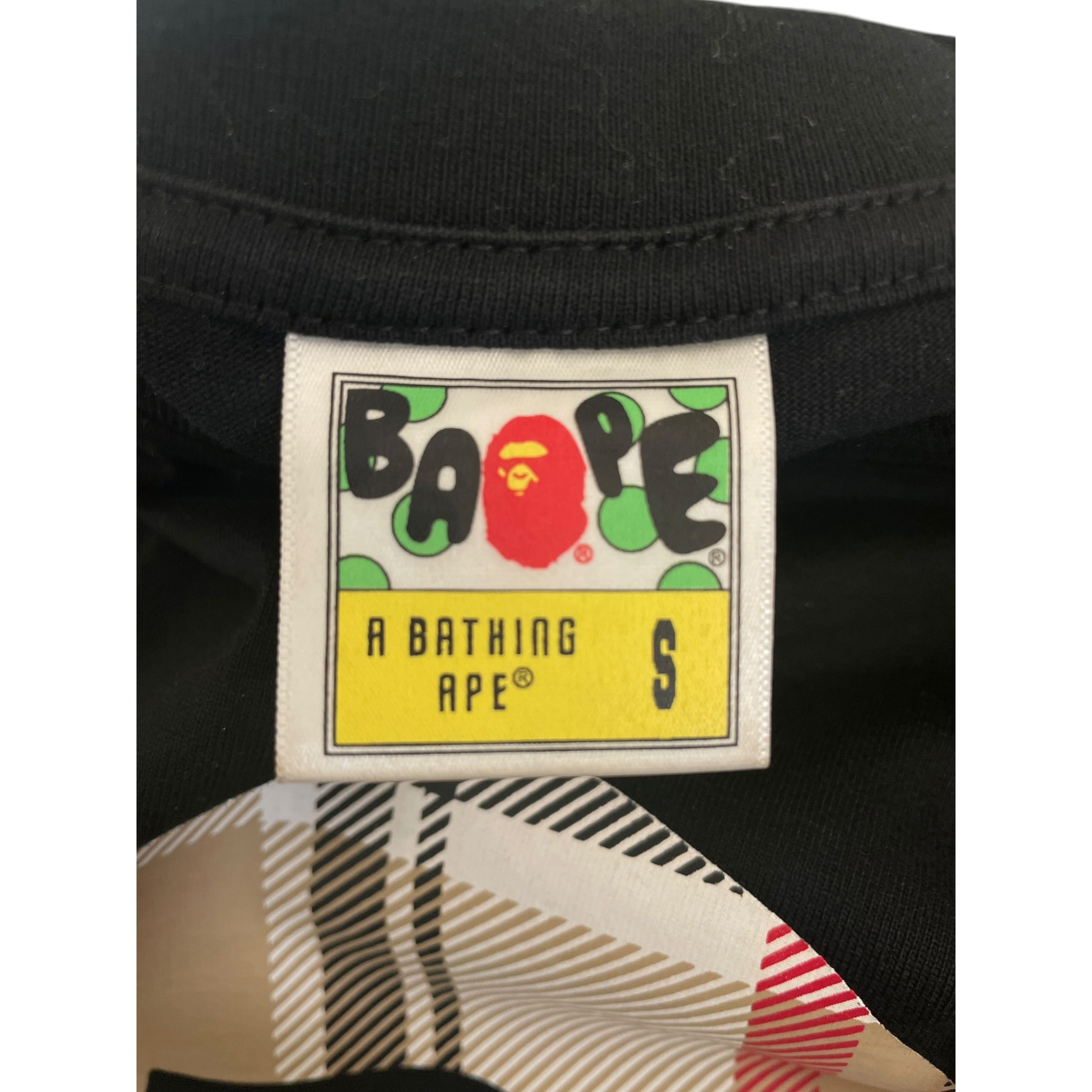 A BATHING APE/T-Shirt/S/Cotton/BLK/Graphic/PLAID MONKEY FACE view 3