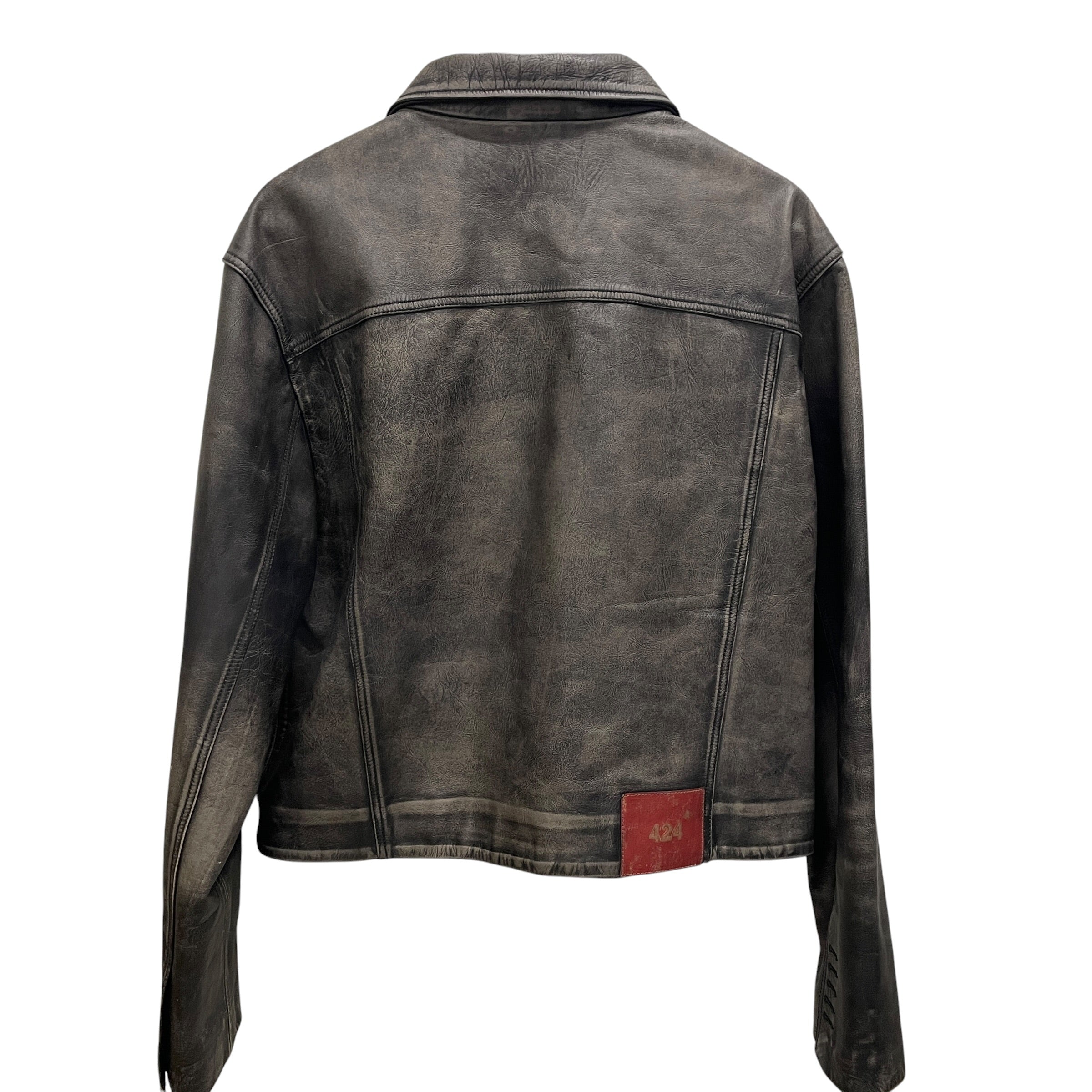 424(FourTwoFour)/Leather Jkt/50/Leather/GRY/GRY WASH TRUCKER/ BUTTON UP view 2