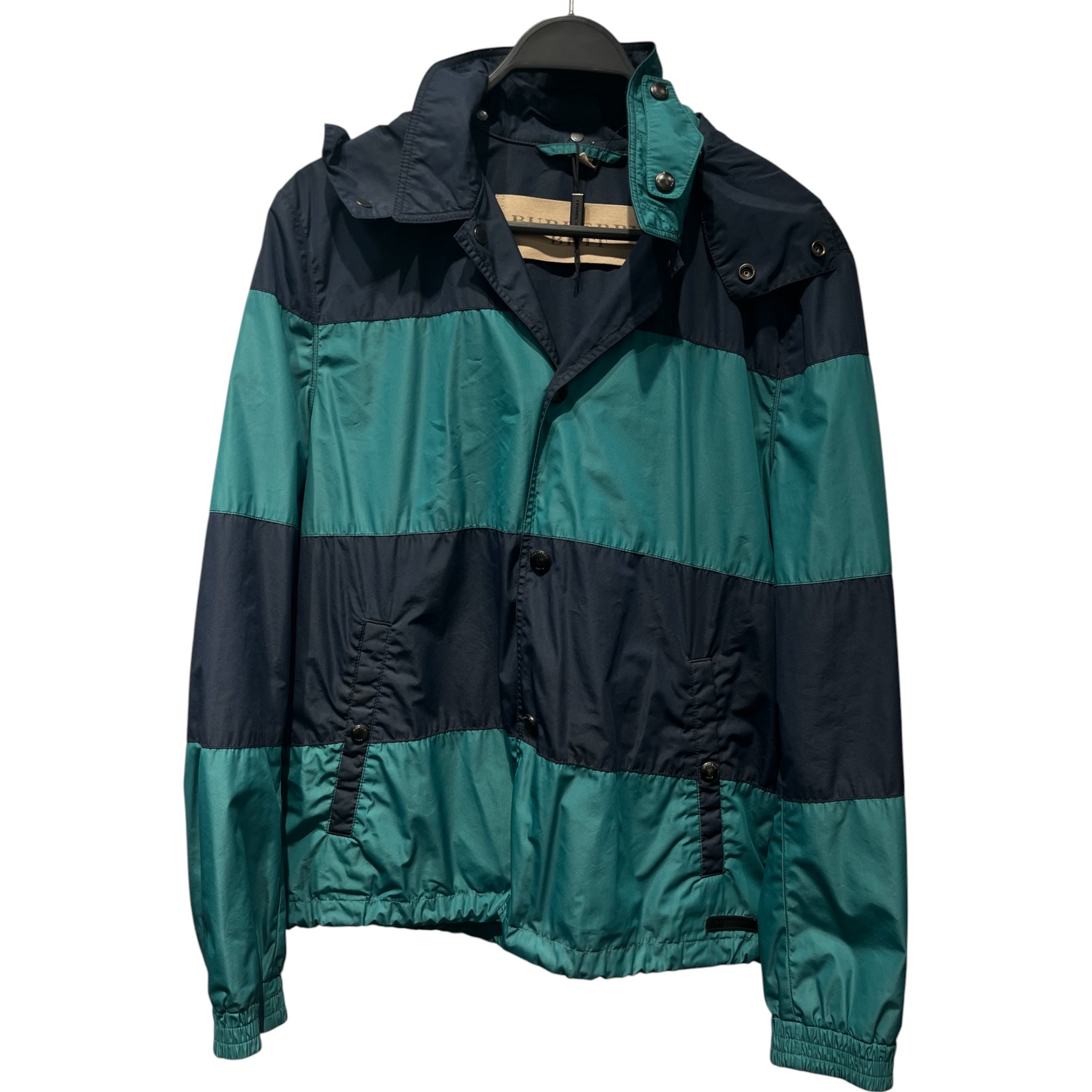BURBERRY BRIT/Windbreaker/M/Polyester/NVY/Stripe/STRIPED HOODED WINDBREAKER view 1