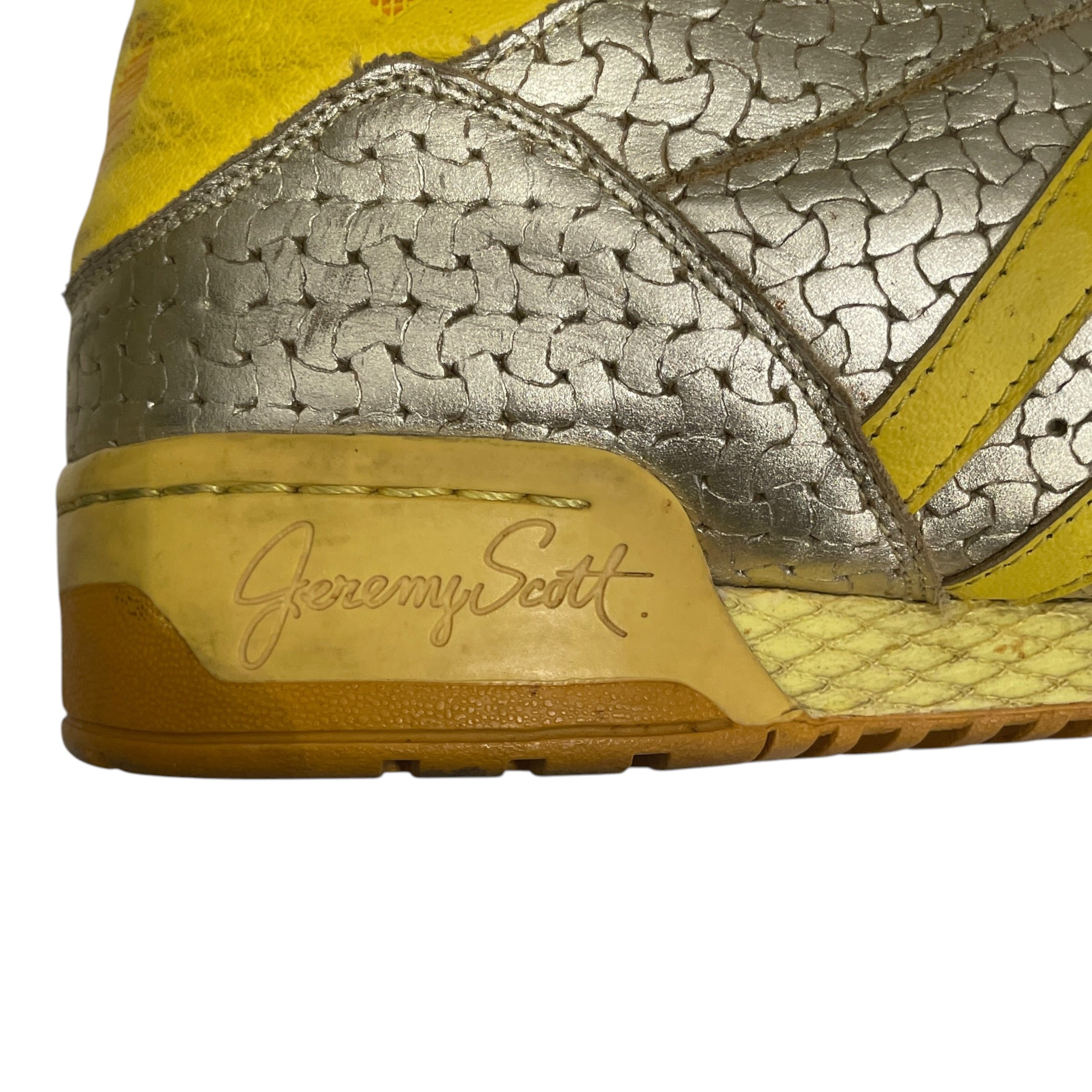 adidas/JEREMY SCOTT/Hi-Sneakers/US 9/Faux Leather/YEL/BIG TOUNGE/SLV WOVEN SNEAKER view 5
