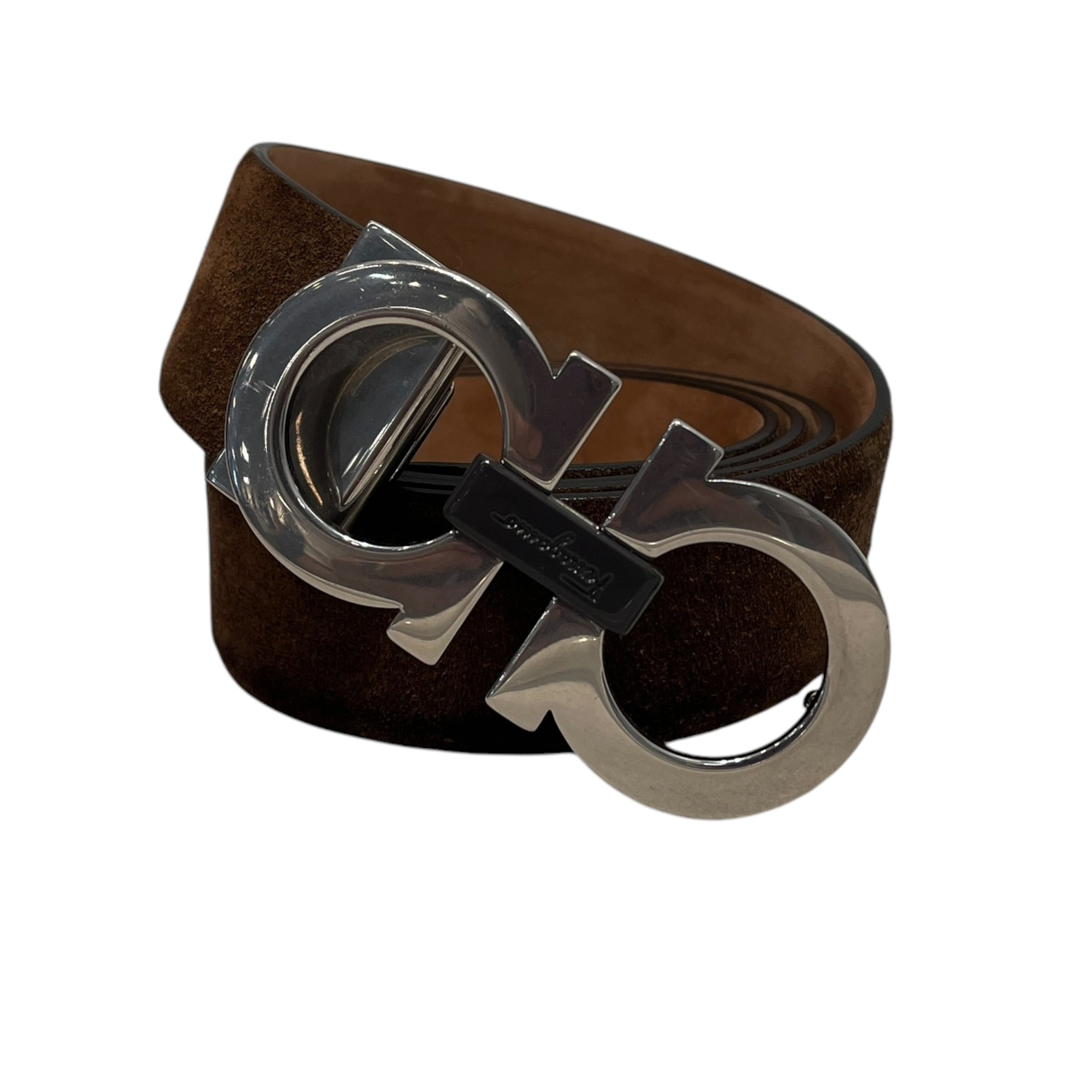 Salvatore Ferragamo/Belt/Suede/CML/M's/silver buckle/ darker slvr log view 1