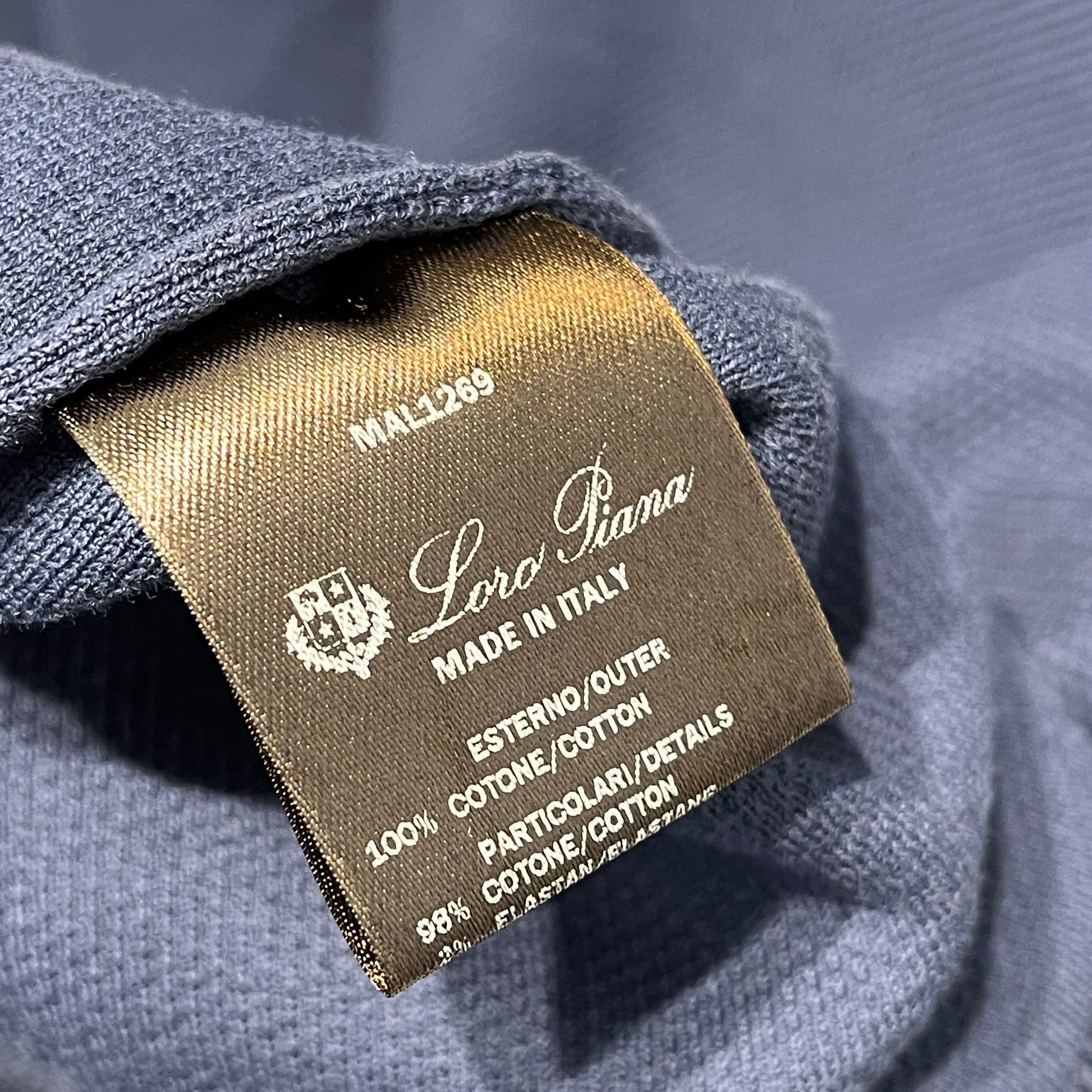 Loro Piana/Polo Shirt/XXL/Cotton/BLU/Pullover/Blue Long Sleeve Polo Shirt view 9