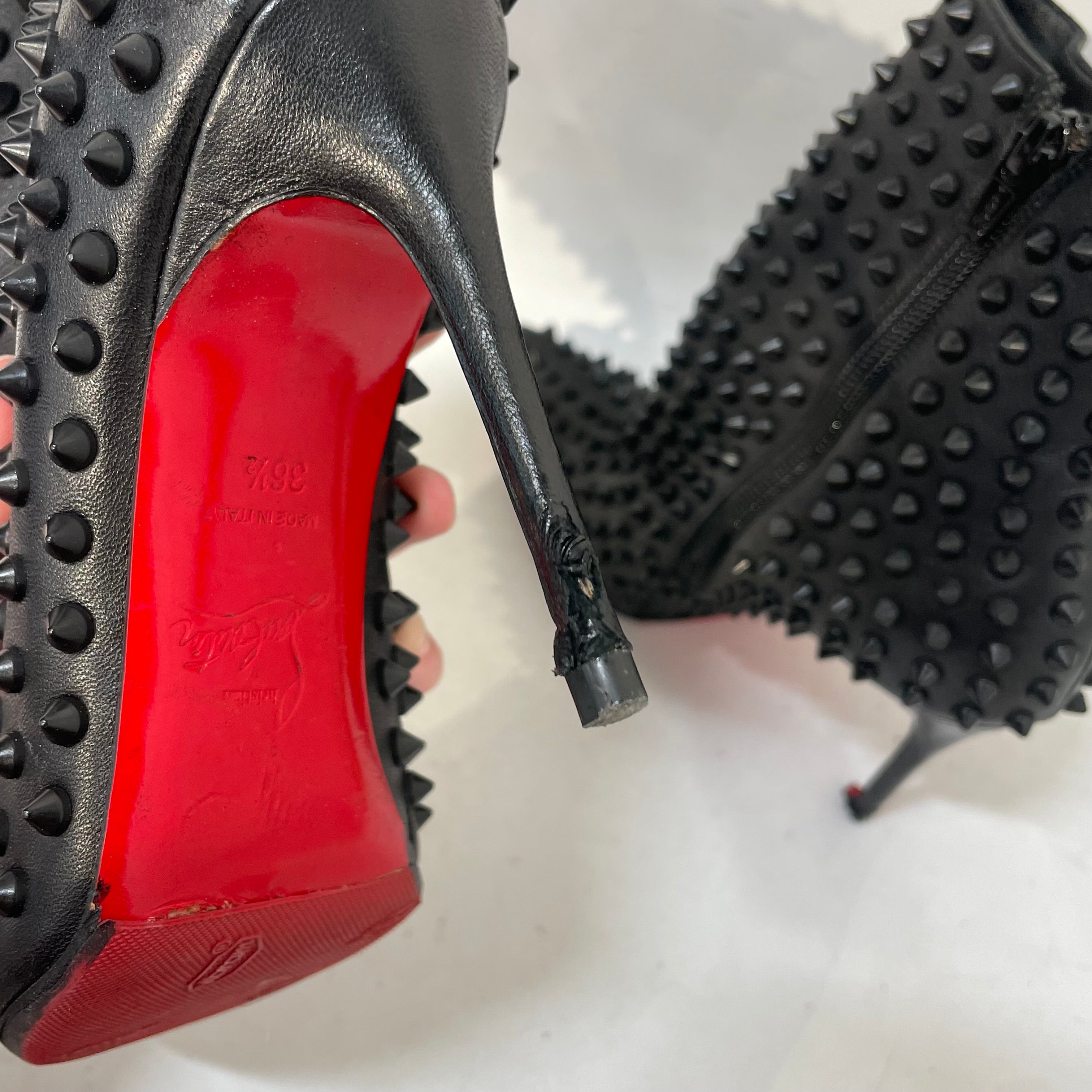 Christian Louboutin/Ankle Boots/EU 36.5/Leather/BLK/Side Zip/Snakilta all over Spikes view 4