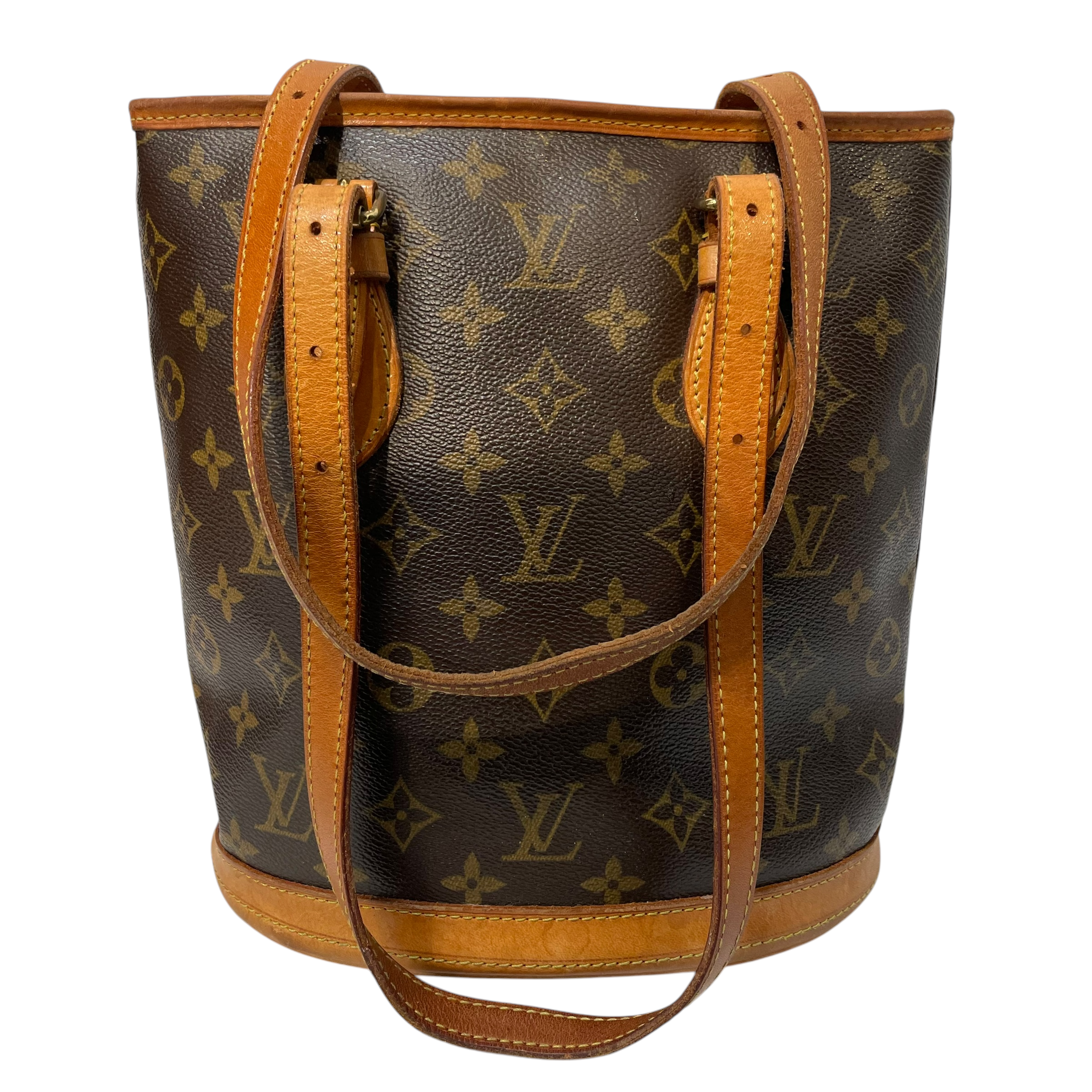 LOUIS VUITTON/Basket Bag/Monogram/Leather/BRW/petit bucket vintage view 2