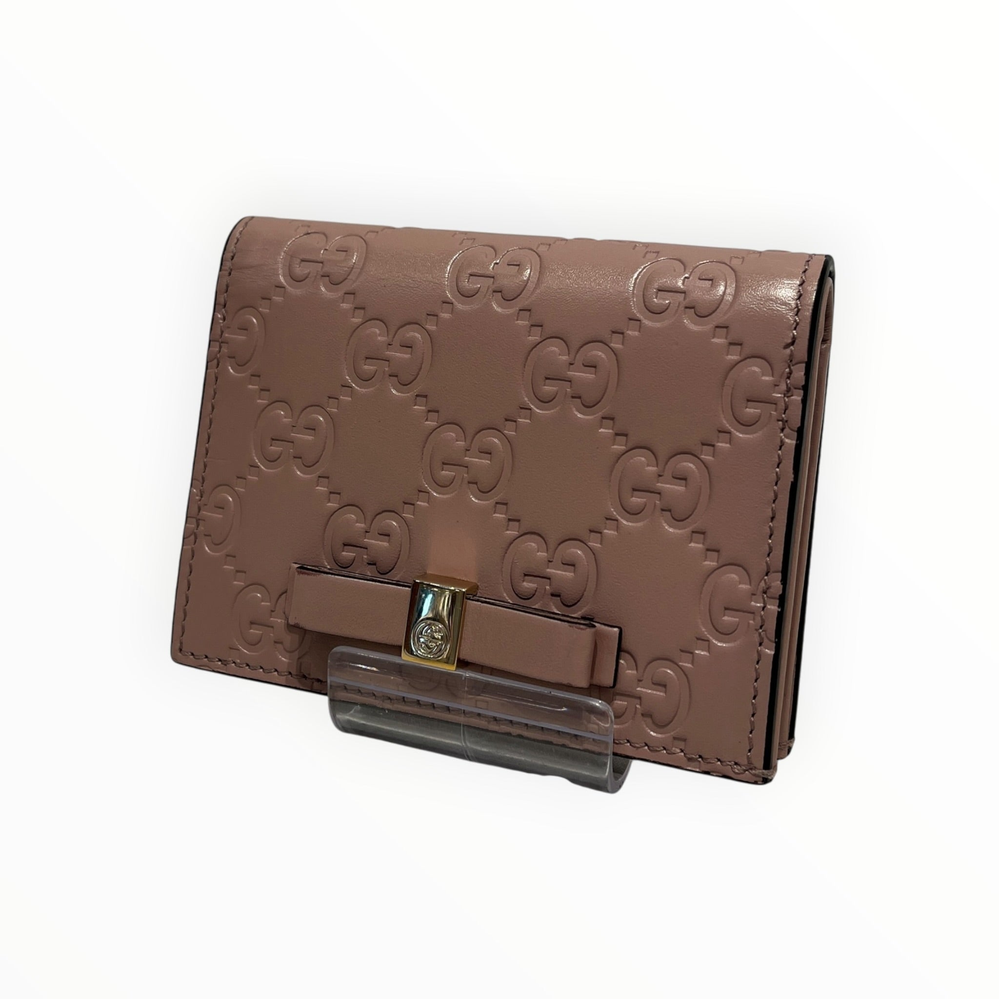 GUCCI/Bifold Wallet/Monogram/Leather/PNK/L's/pink bow guccissima view 1