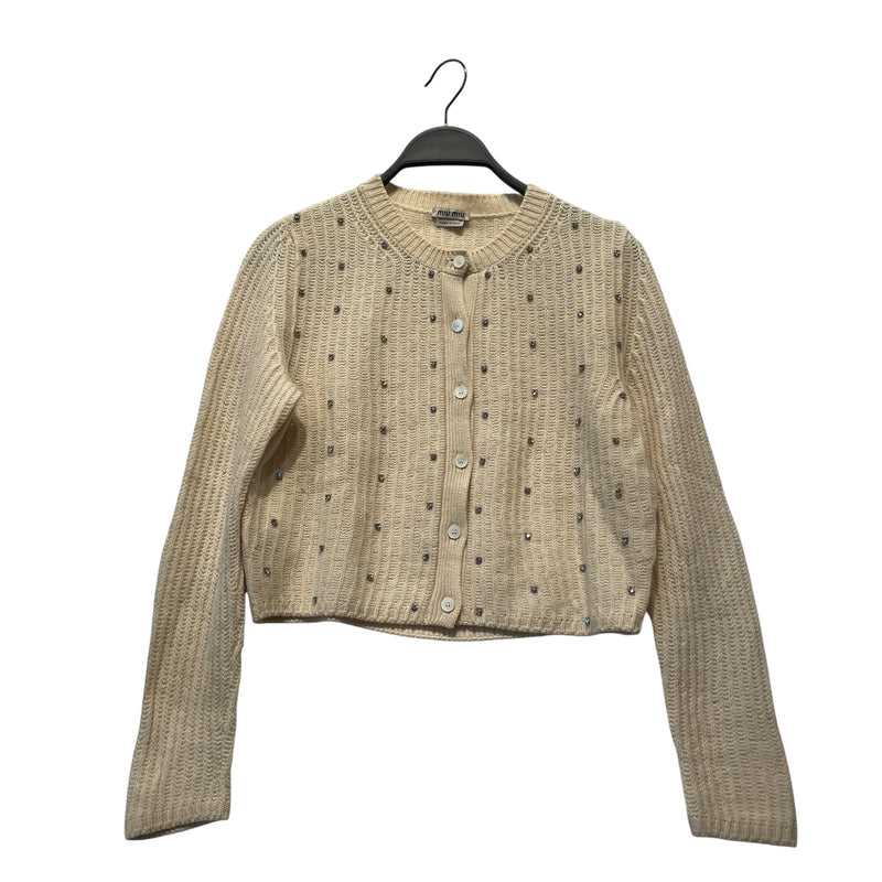 MIU MIU/Cardigan/38/All Over Print/Cotton/BEG/SPARKLY GEMS ALL OVER