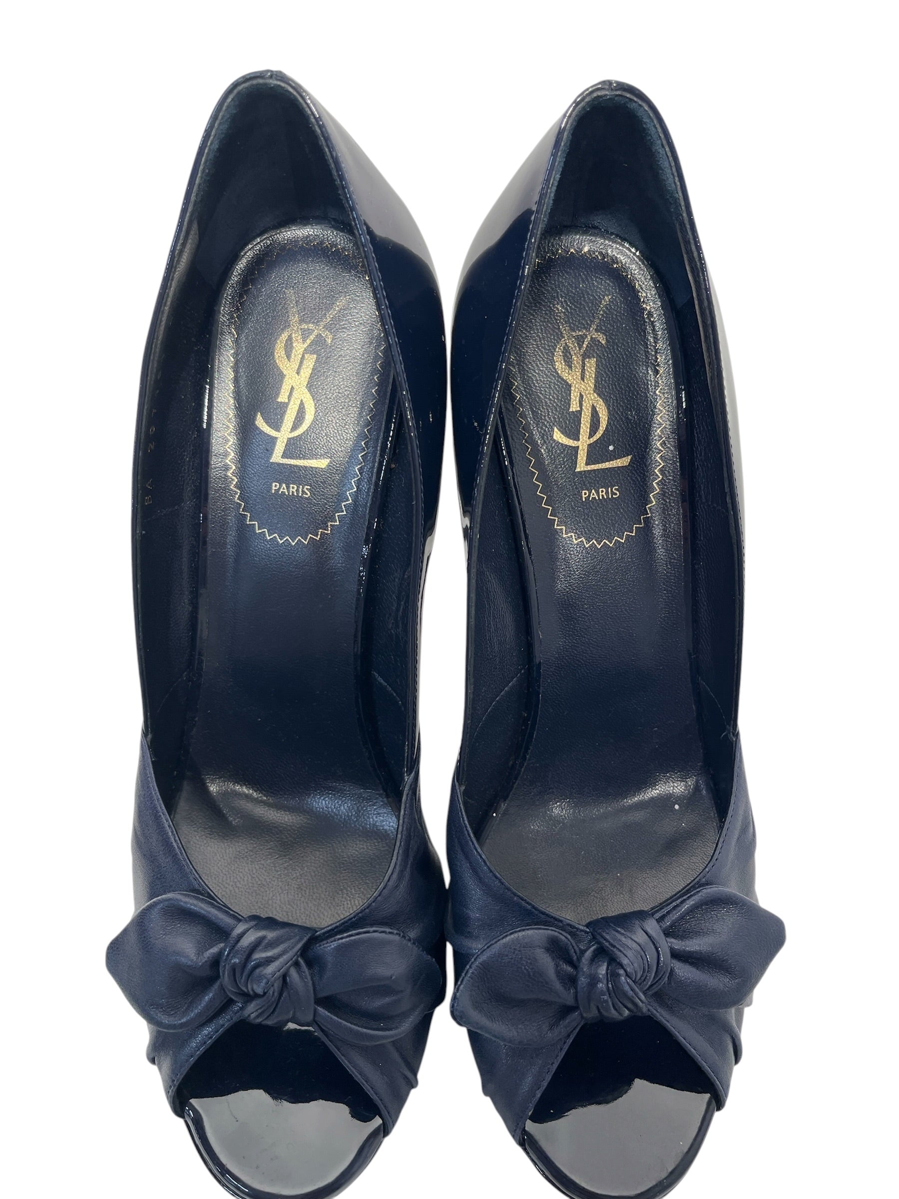 YVES SAINT LAURENT/Heels/EU 40/Leather/NVY/Bow view 3