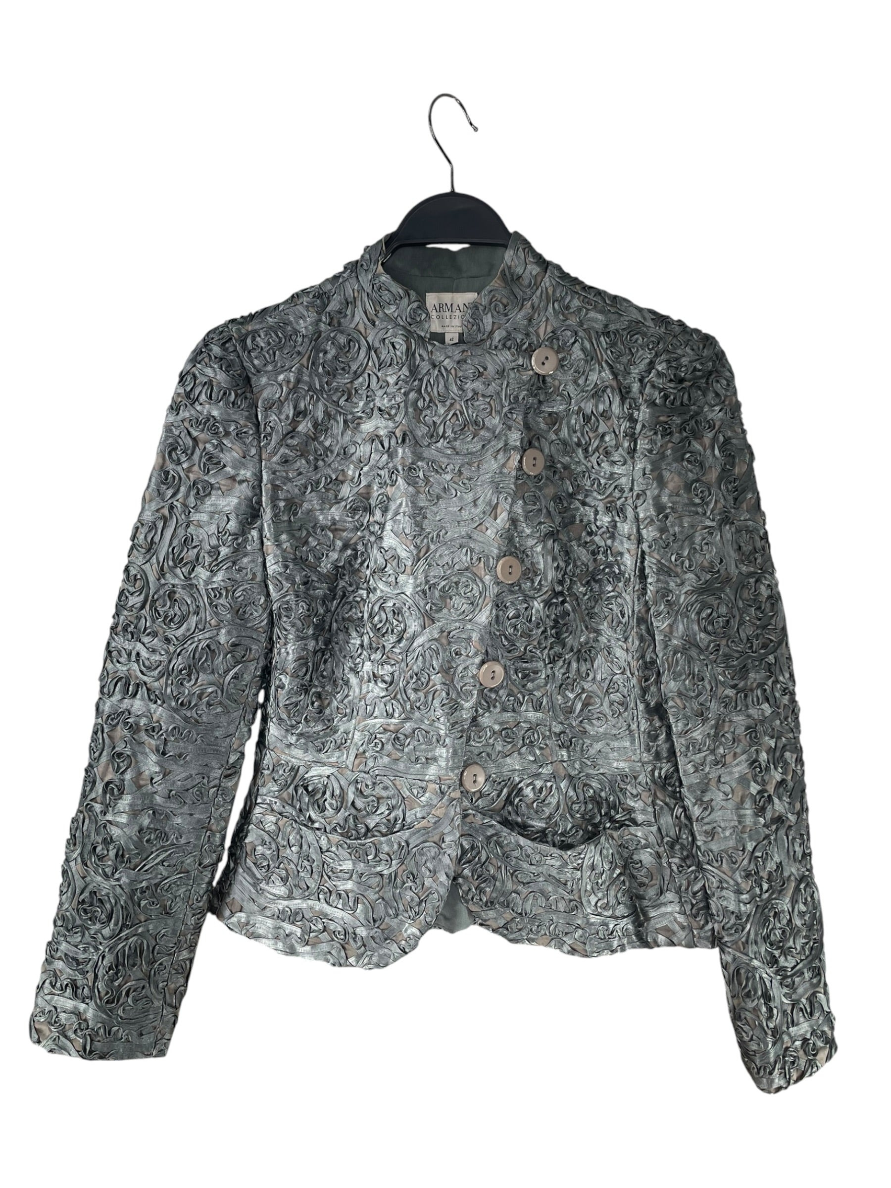 ARMANI COLLEZIONI/Tailored Jkt/XXS/All Over Print/Silk/SLV/RN 103723 ALL OVER SLVR JKT view 1