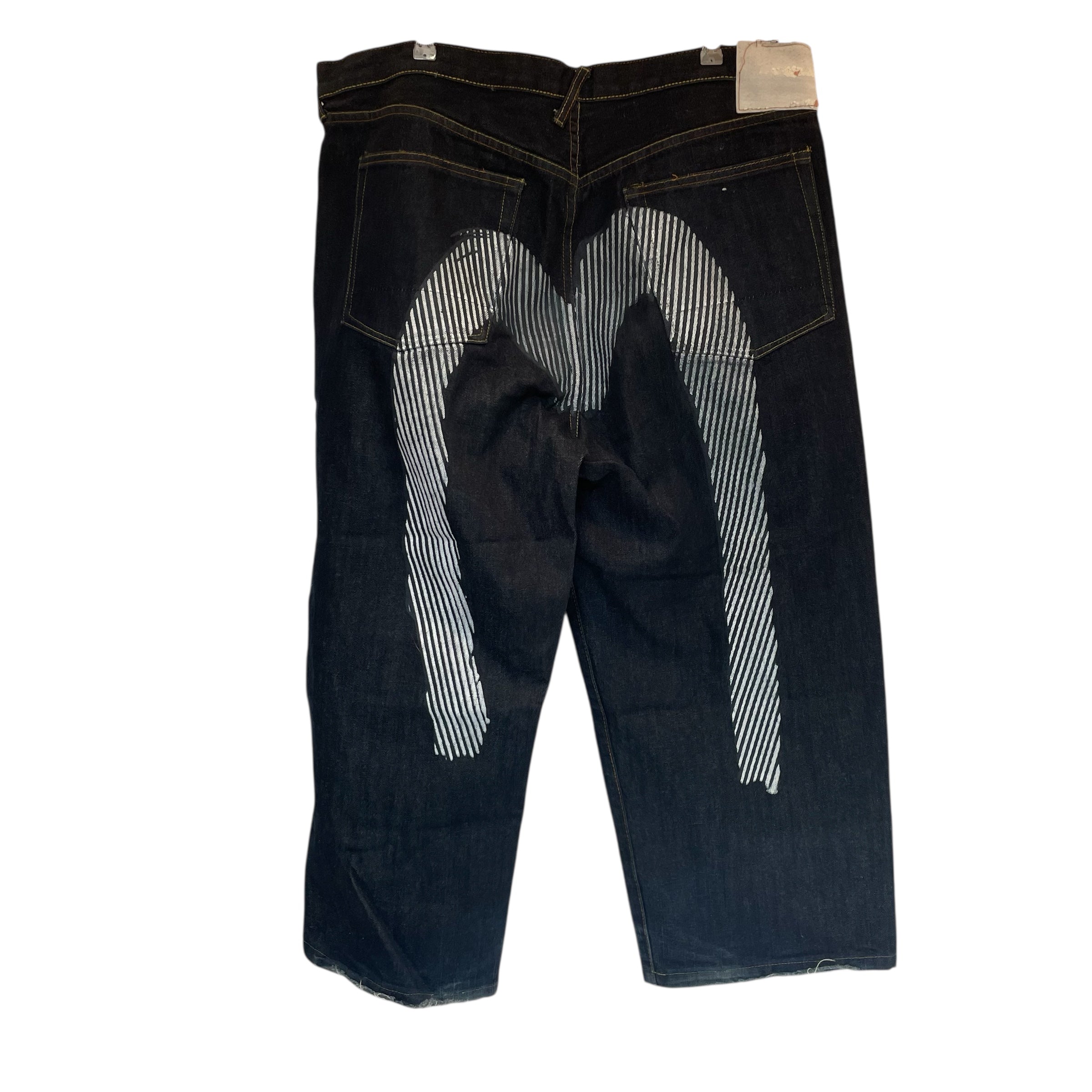 EVISU/Pants/42/Cotton/NVY/All Over Print/WHT STRIPE HAND PAINT LOGO view 2