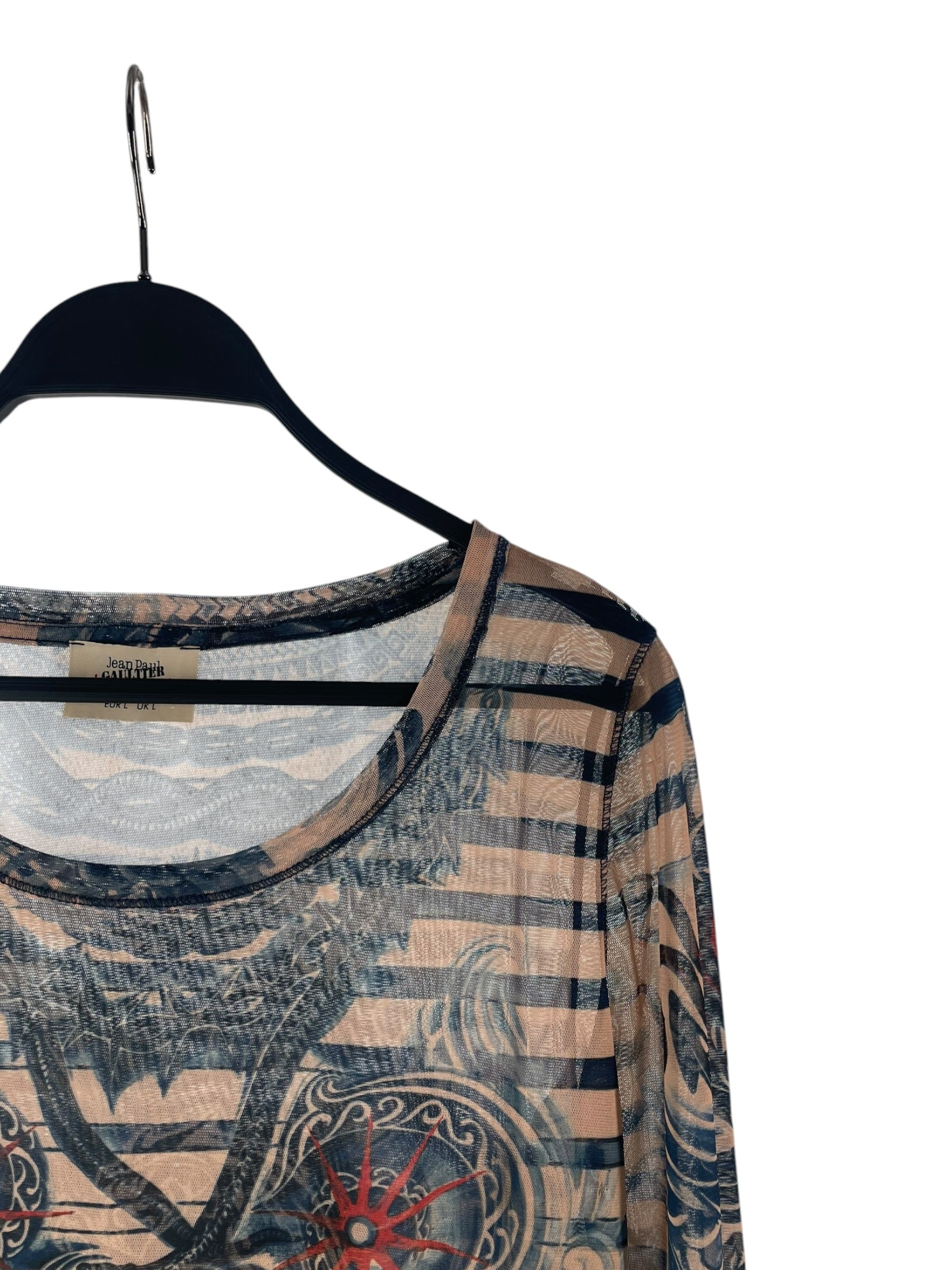 Jean Paul Gaultier/LS T-Shirt/L/Polyester/BEG/Stripe/LINDEX MESH TOP view 3