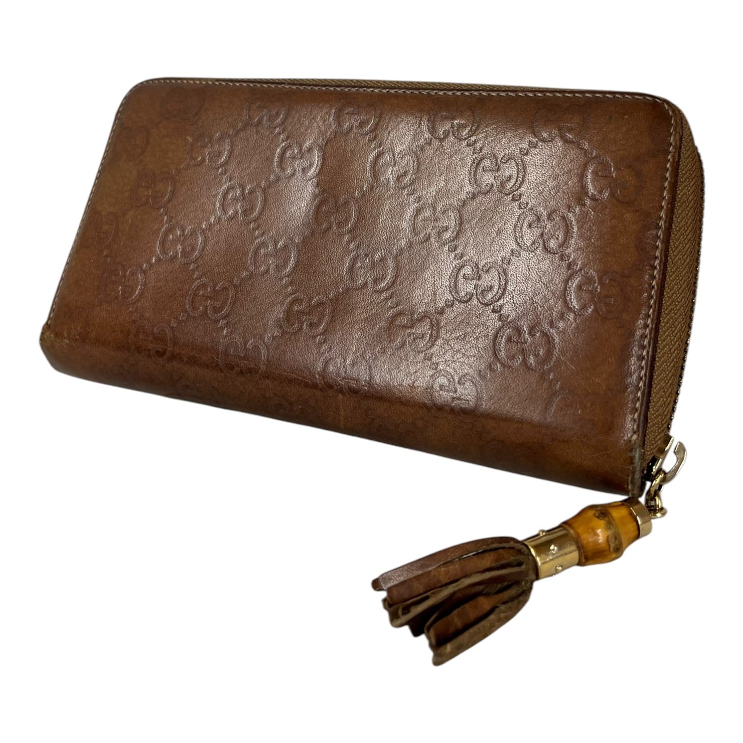 GUCCI/Long Wallet/Monogram/Leather/BRW/Guccisima bamboo leather view 1