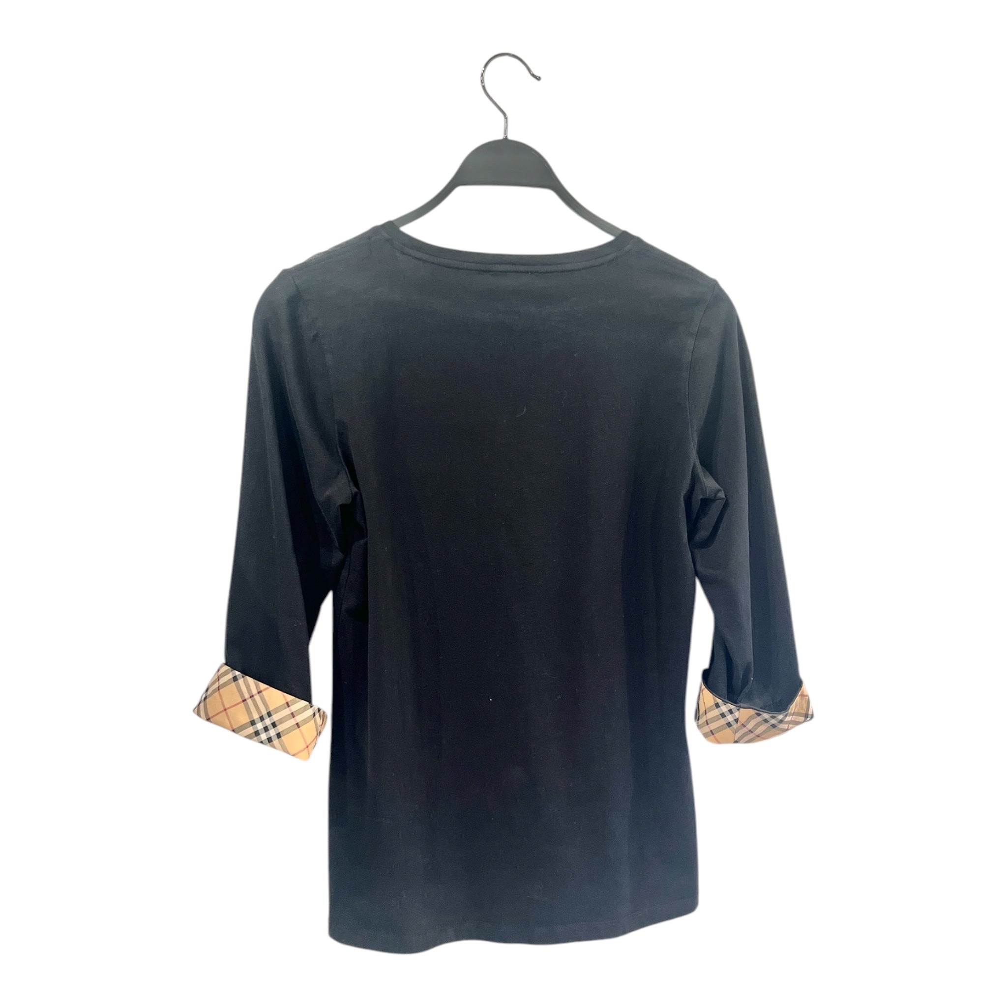 BURBERRY LONDON/LS T-Shirt/L/XL/Linen/BLK/black shirt plaid design on sl view 2