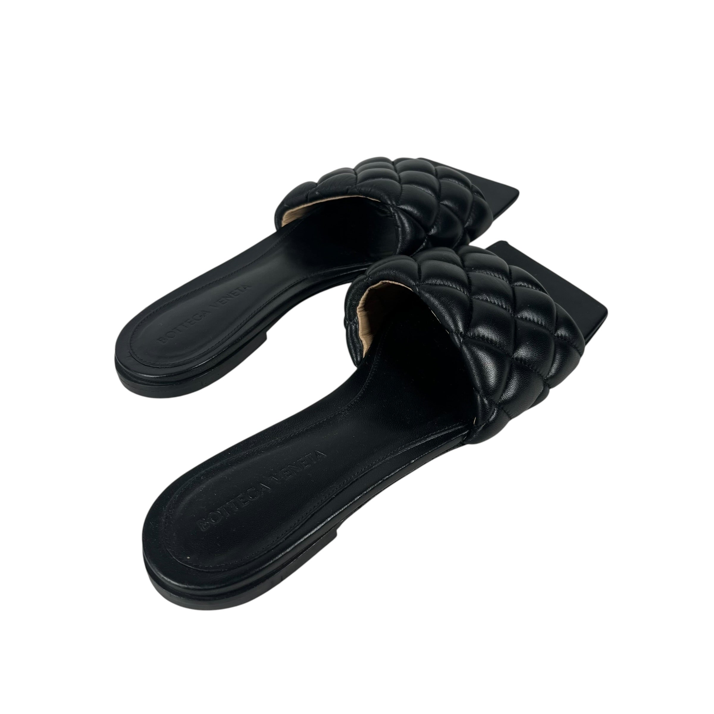 BOTTEGA VENETA/Flat Shoes/EU 37.5/Leather/BLK/Black Qyuilted Sandals view 2