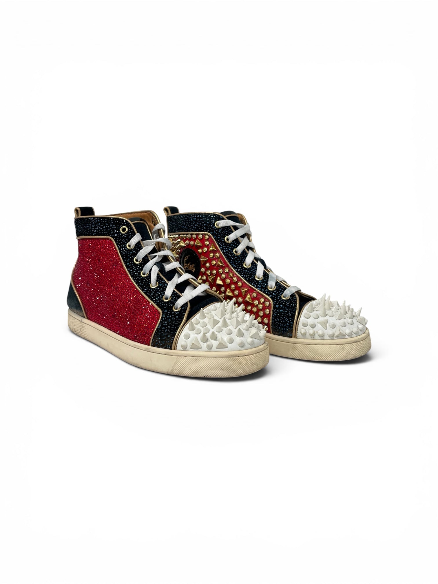 Christian Louboutin/Hi-Sneakers/US 12/Leather/NVY/SPIKE HI TOP USA COLORS view 1
