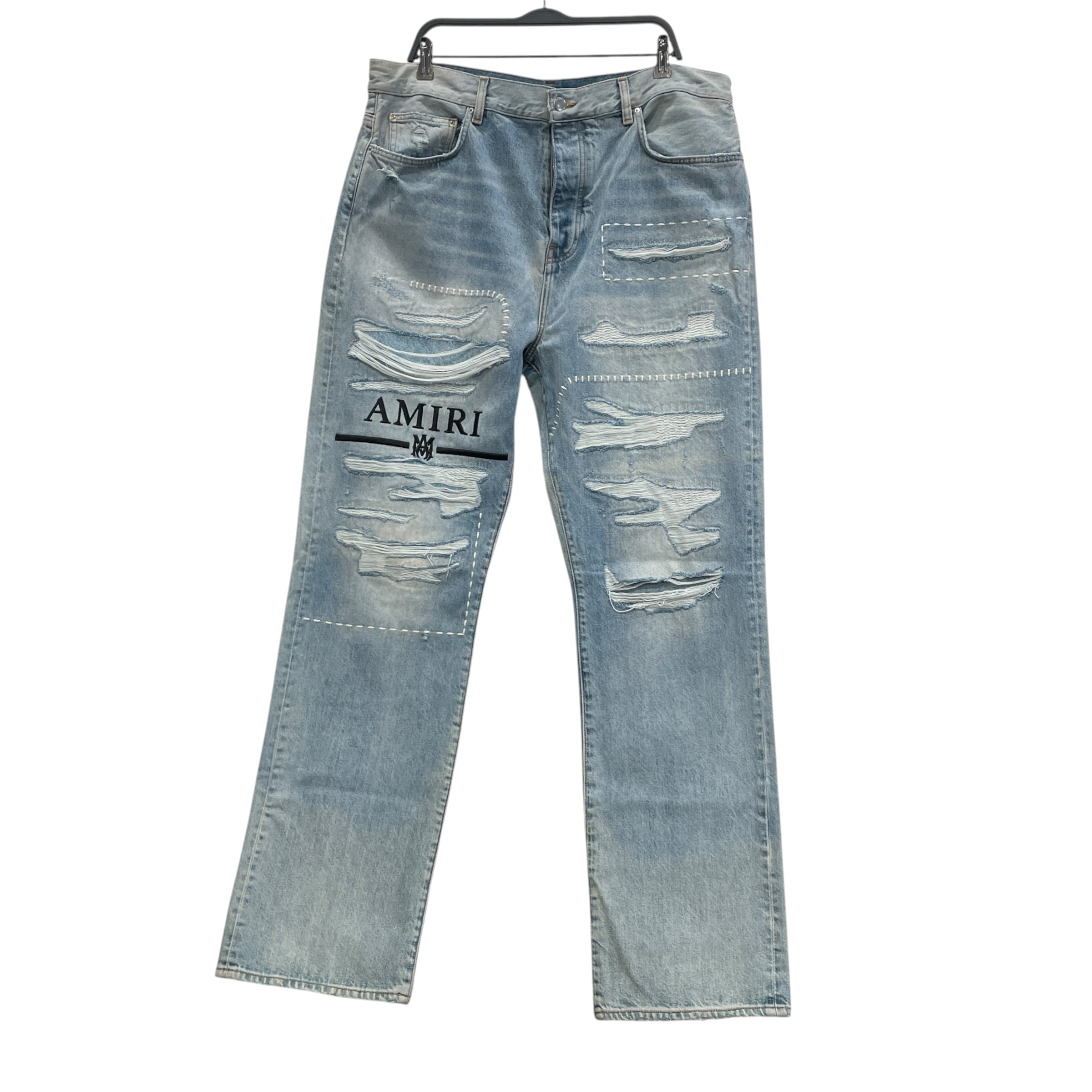 AMIRI/Pants/38/Cotton/BLU/BLACK LOGO, DASH STITCHING view 1