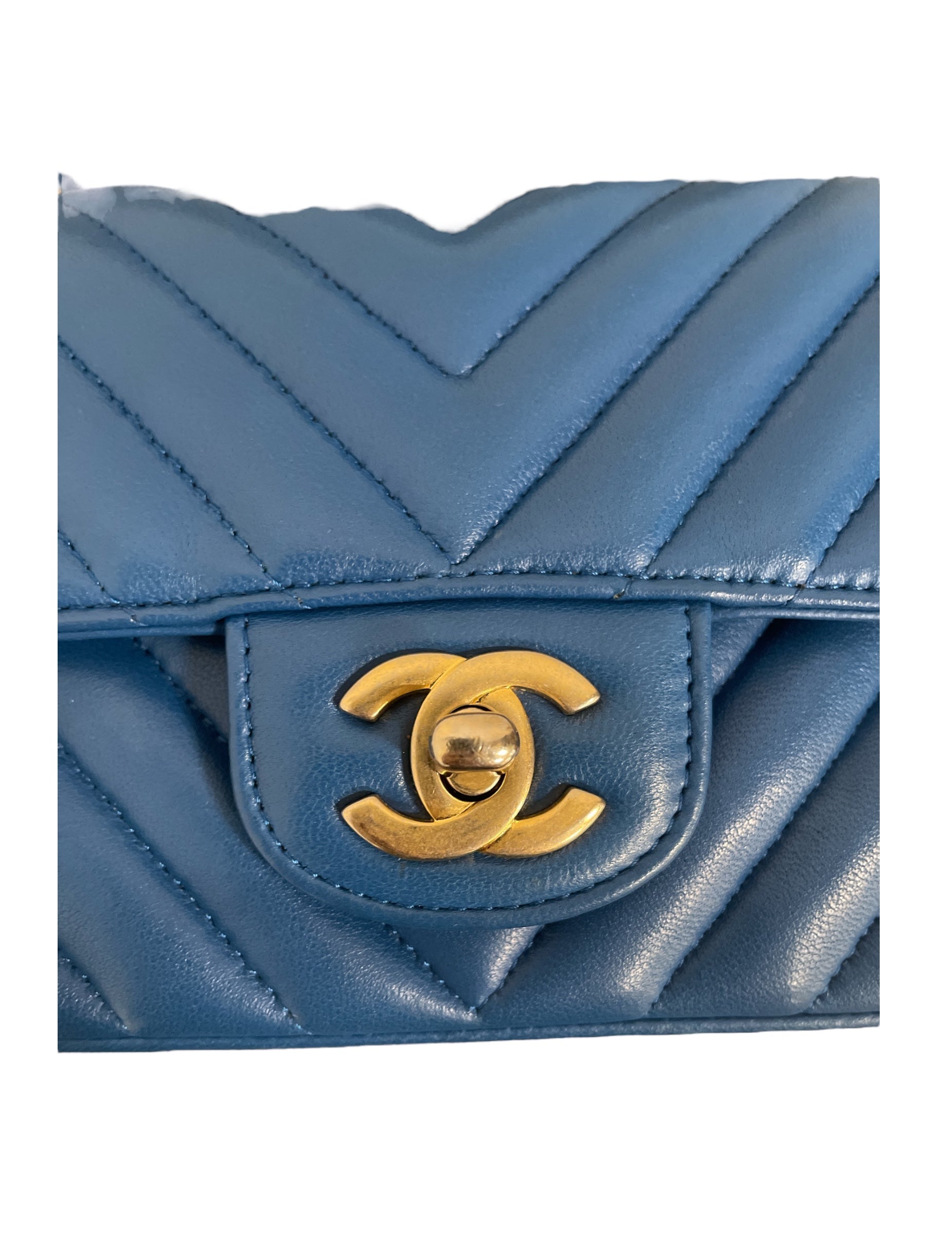 CHANEL/Cross Body Bag/Leather/BLU/mini chevron flap view 7