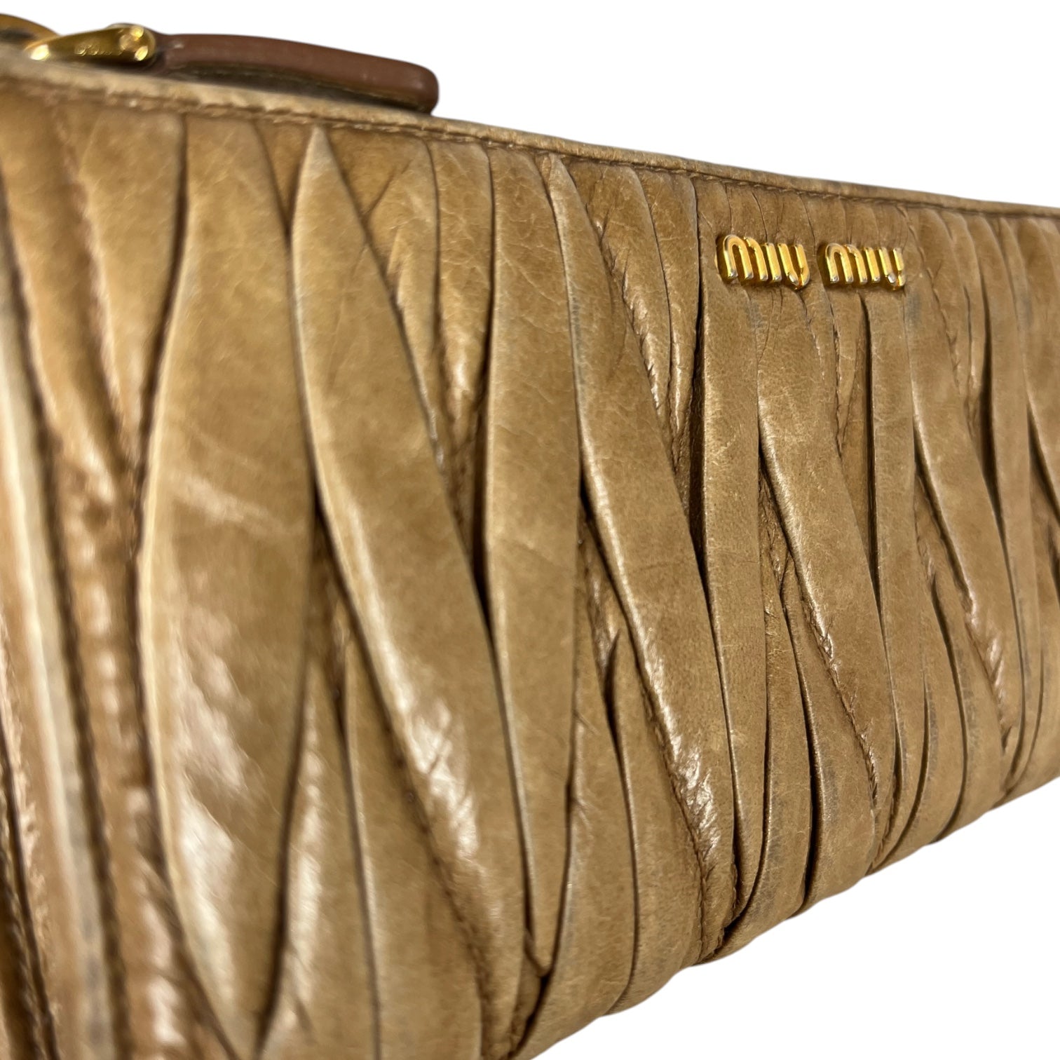 MIU MIU/Long Wallet/Leather/BEG/crinkle zipper wallet view 7